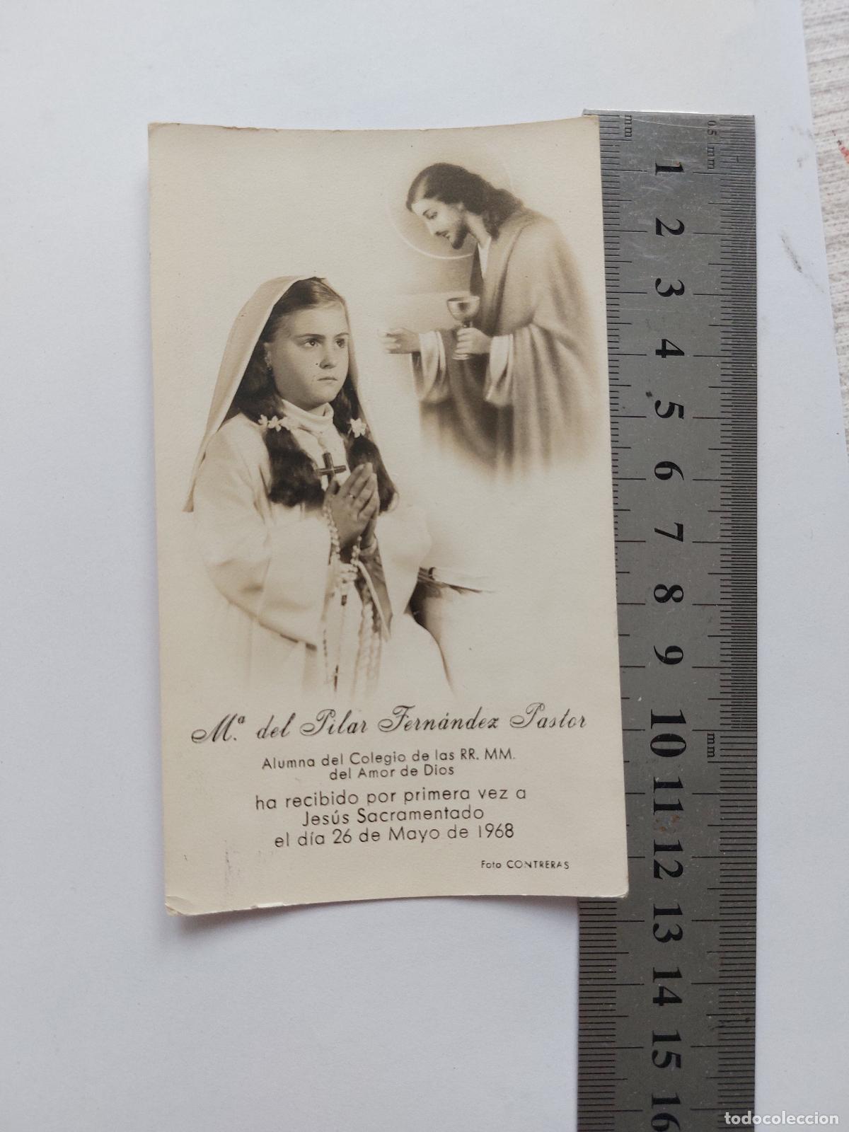 Postales: Estampa de recuerdo de Primera Comuni&oacute;n con imagen religiosa