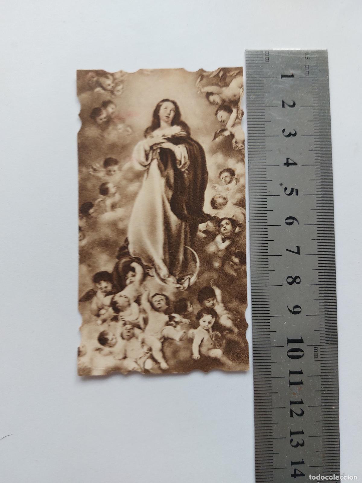 Postais: Estampa con imagen religiosa de la Virgen Mar&iacute;a y mensaje manuscrito