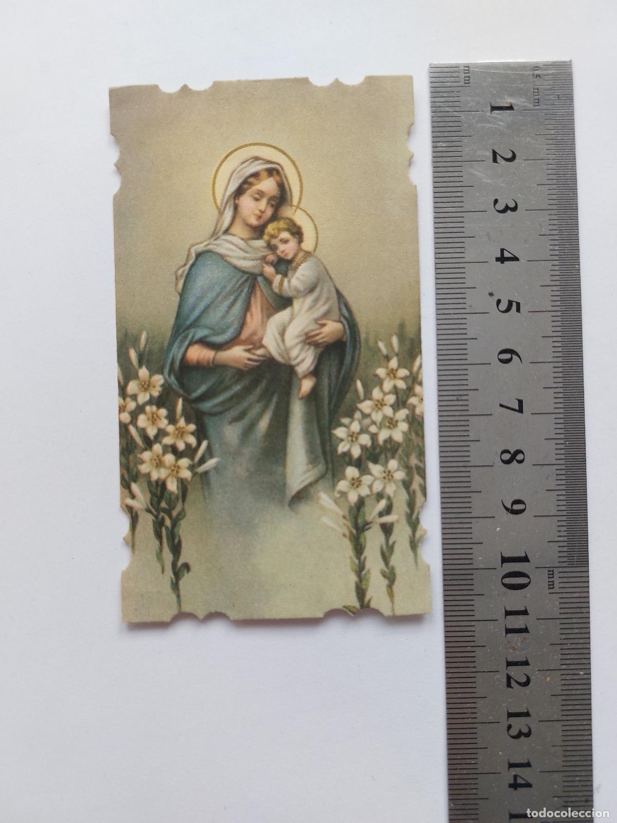 Postais: Estampa con imagen de la Virgen y el Ni&ntilde;o, recuerdo de fiesta religiosa