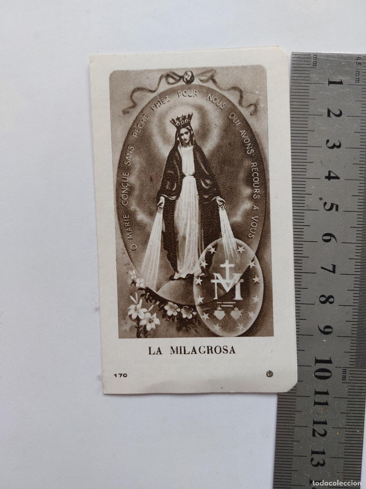 Postales: Estampa de la Virgen Milagrosa con oraci&oacute;n religiosa