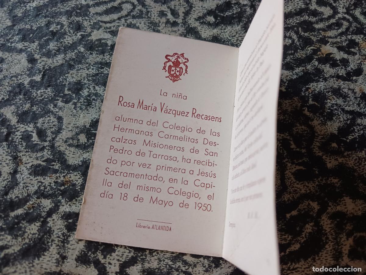 Postales: RECORDATORIO DE COMUNION, diptico, tarrasa 1950 - Foto 2