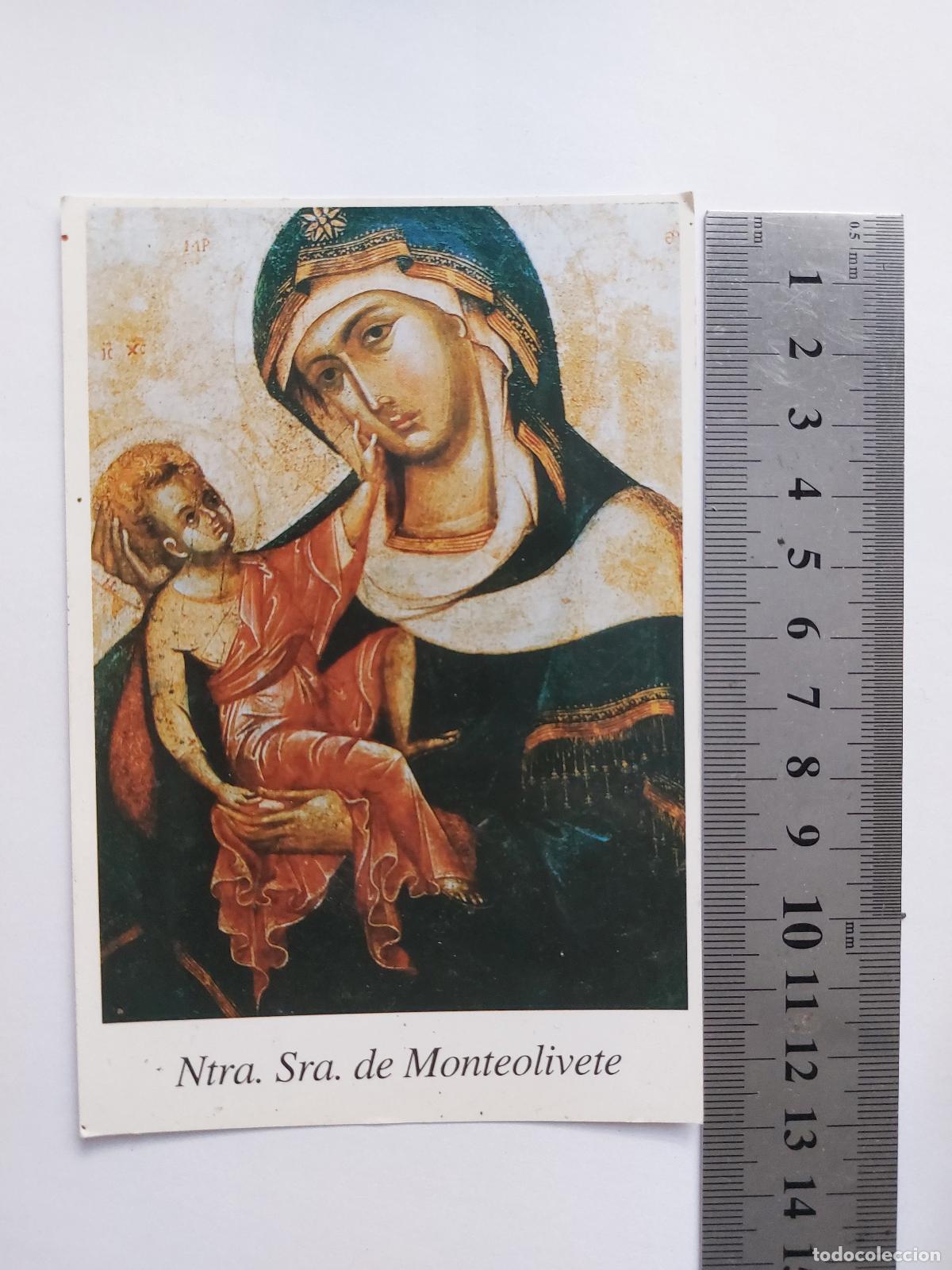 Postales: Estampa de Nuestra Se&ntilde;ora de Monteolivete con Listado de Clavarios