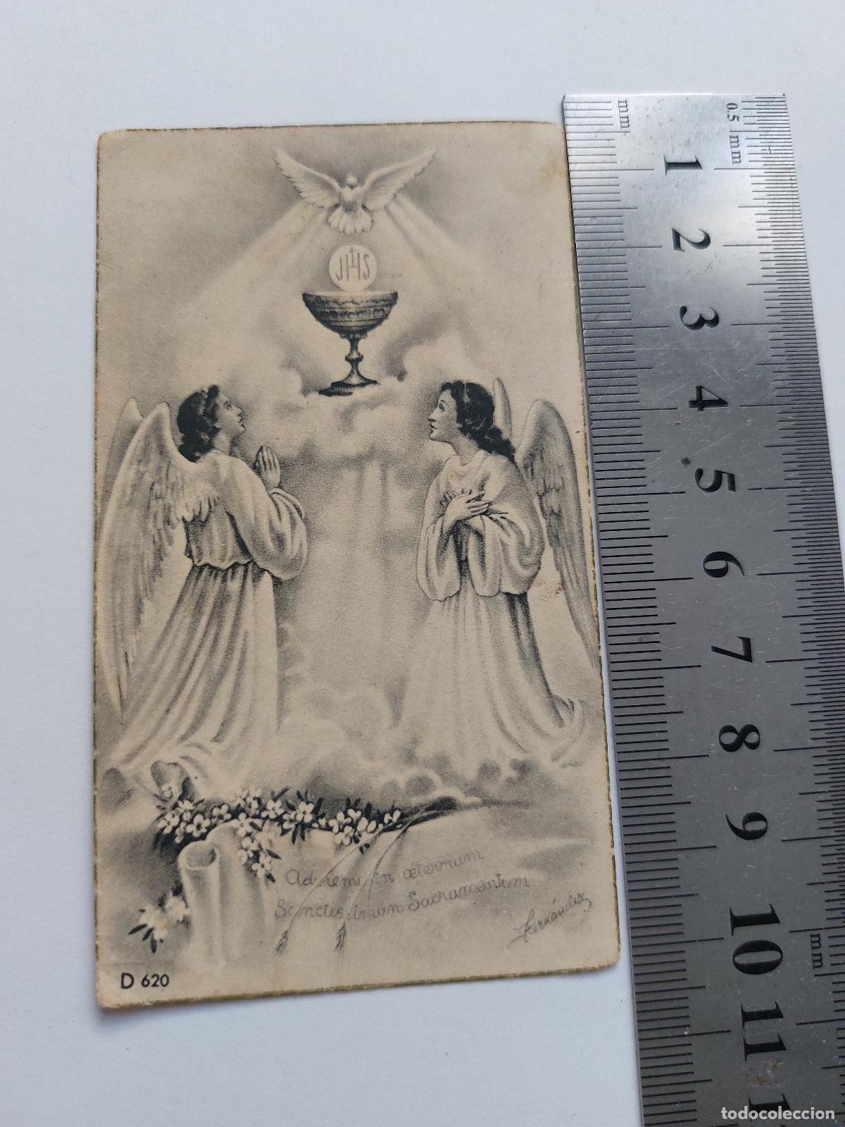 Postales: Estampa religiosa con ilustraci&oacute;n de &aacute;ngeles adorando la Eucarist&iacute;a