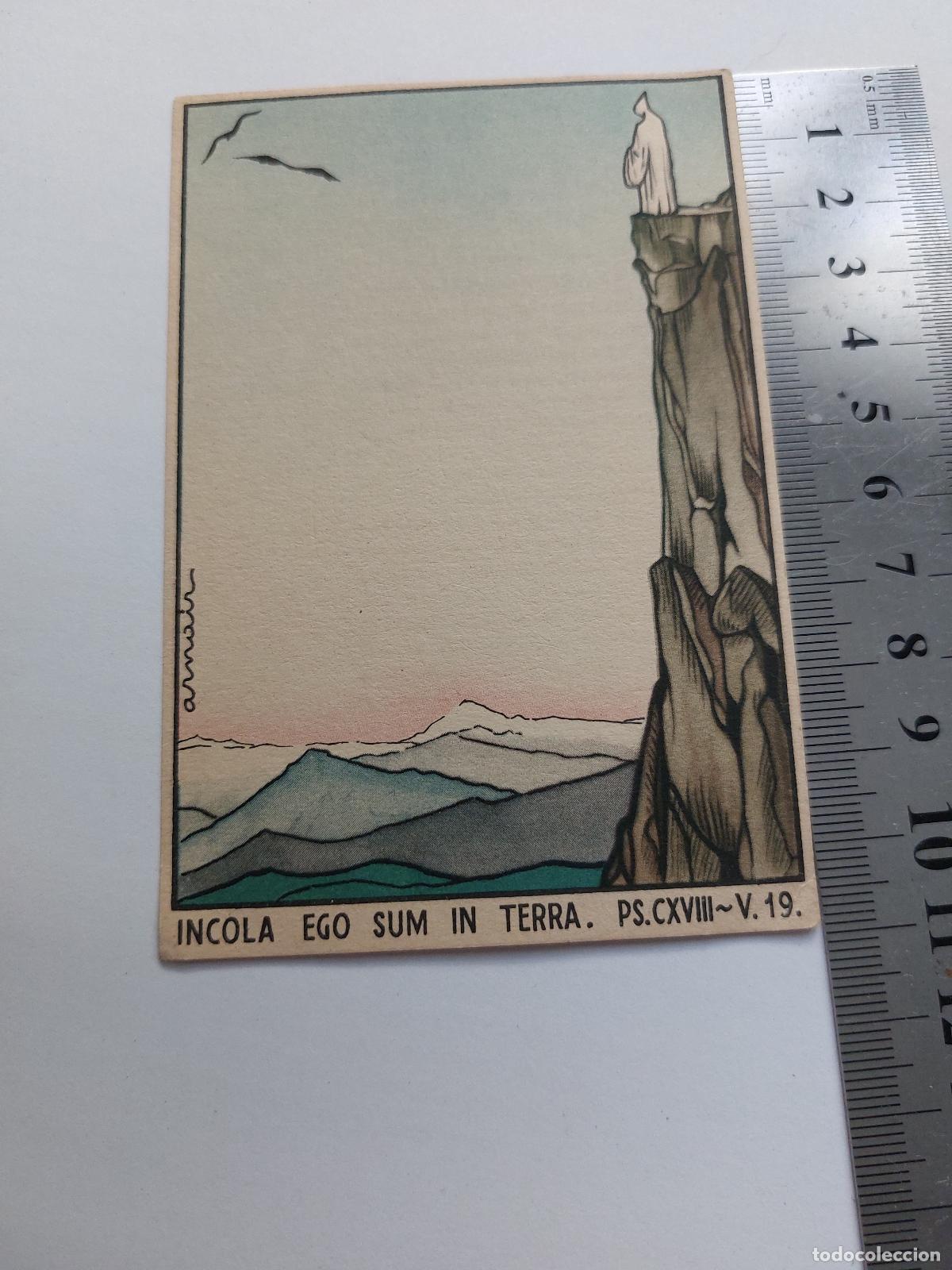 Cartes Postales: Estampa con ilustraci&oacute;n religiosa y texto reflexivo Incola Ego Sum In Terra