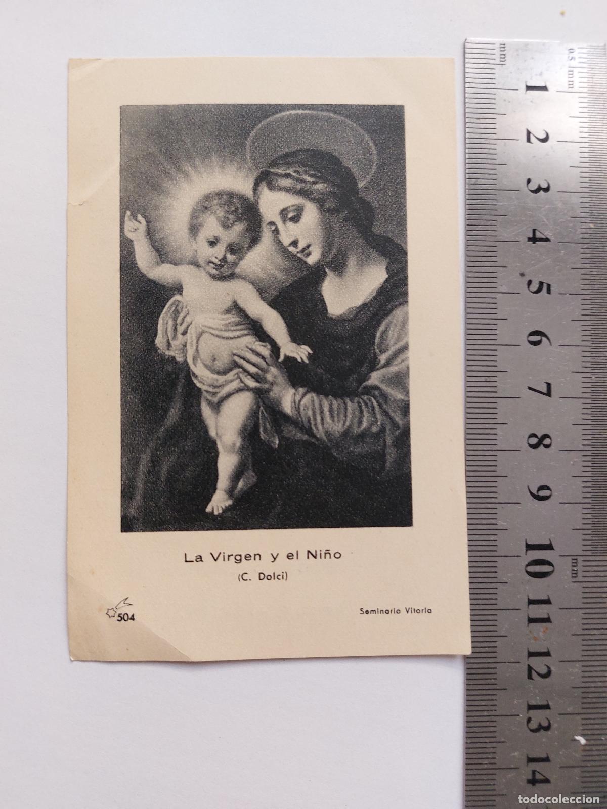 Cartoline: Estampa religiosa de la Virgen y el Ni&ntilde;o de Carlo Dolci