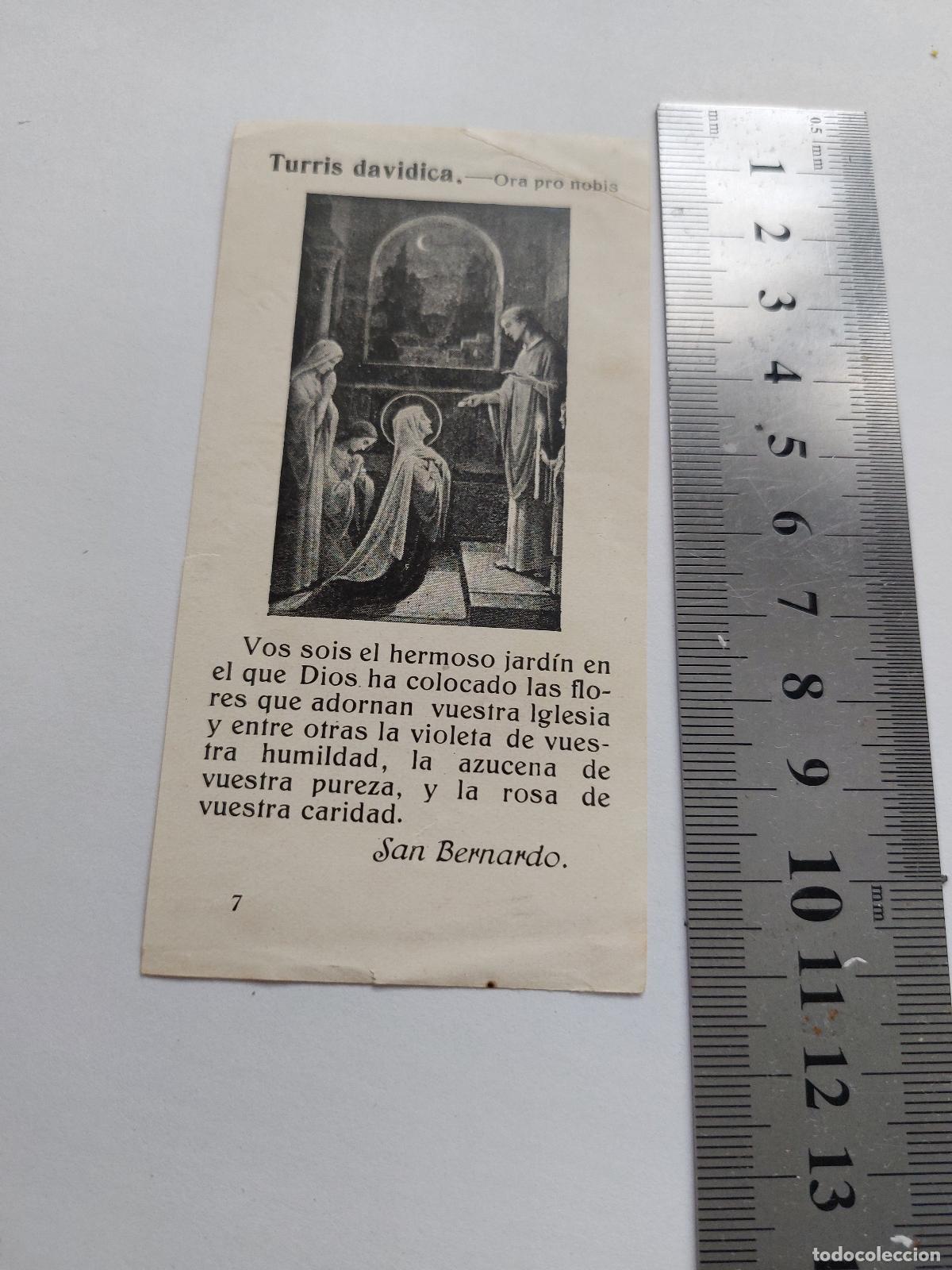 Cartoline: Estampa con imagen religiosa de la Virgen Mar&iacute;a y cita de San Bernardo