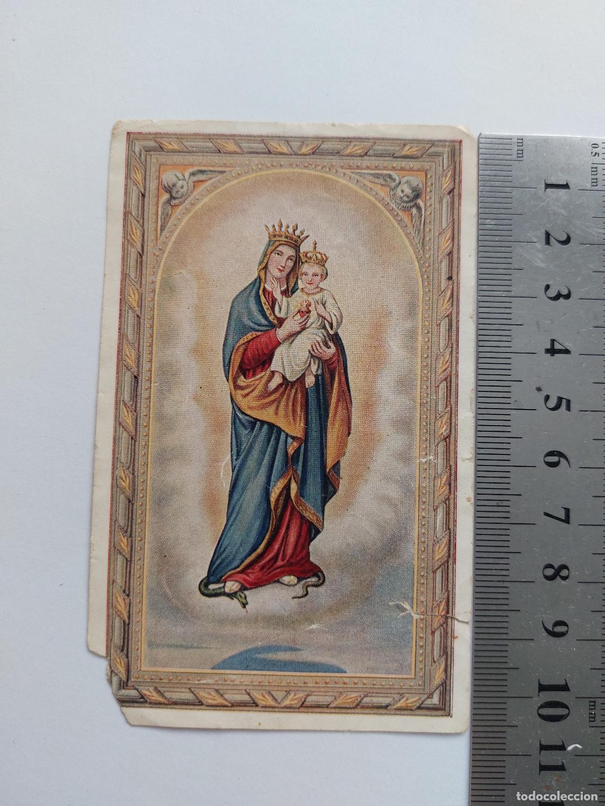 Cartoline: Estampa religiosa con imagen de la Virgen y el Ni&ntilde;o Jes&uacute;s