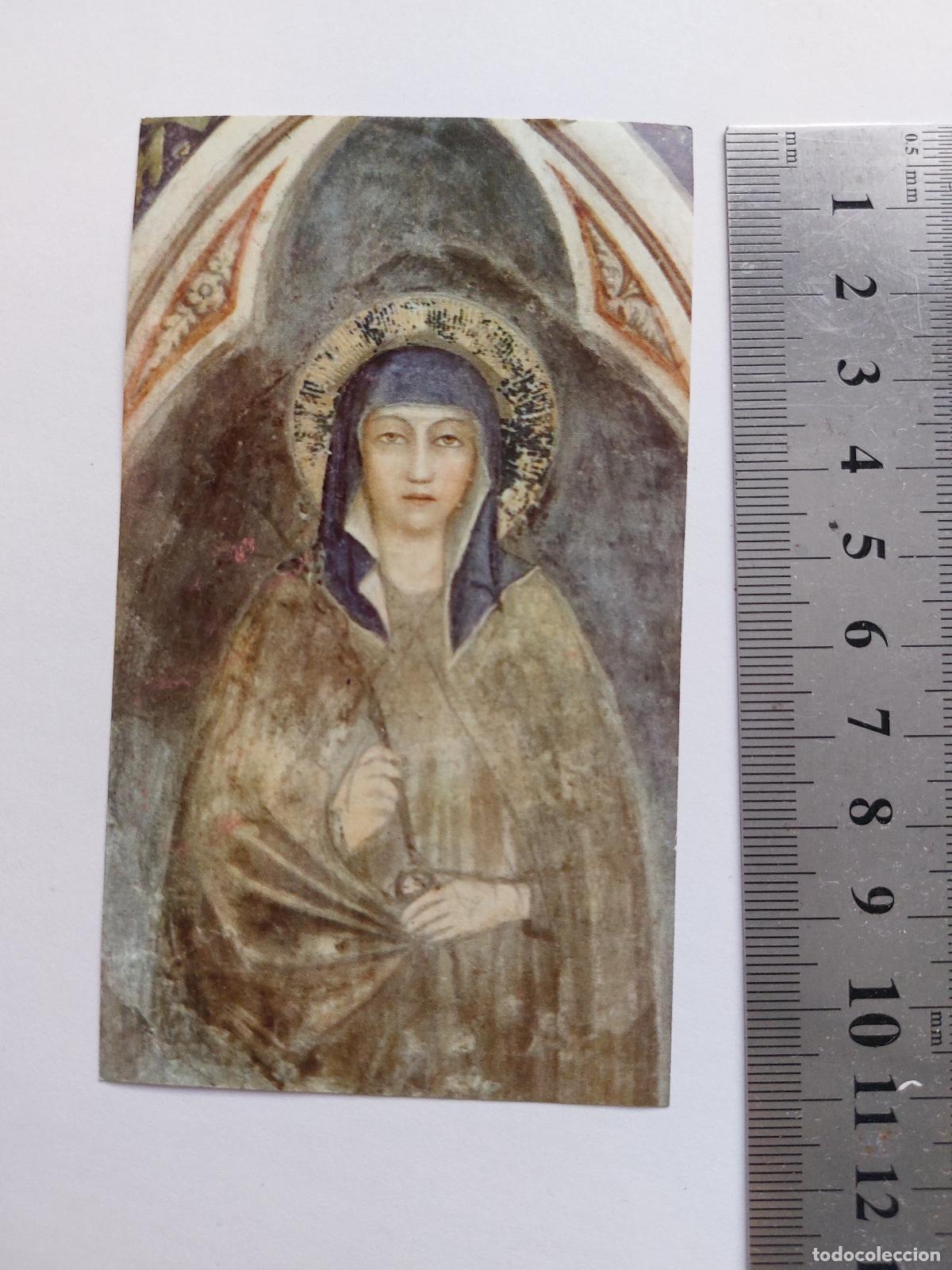 Postales: Estampa de Santa Clara de As&iacute;s con oraci&oacute;n religiosa