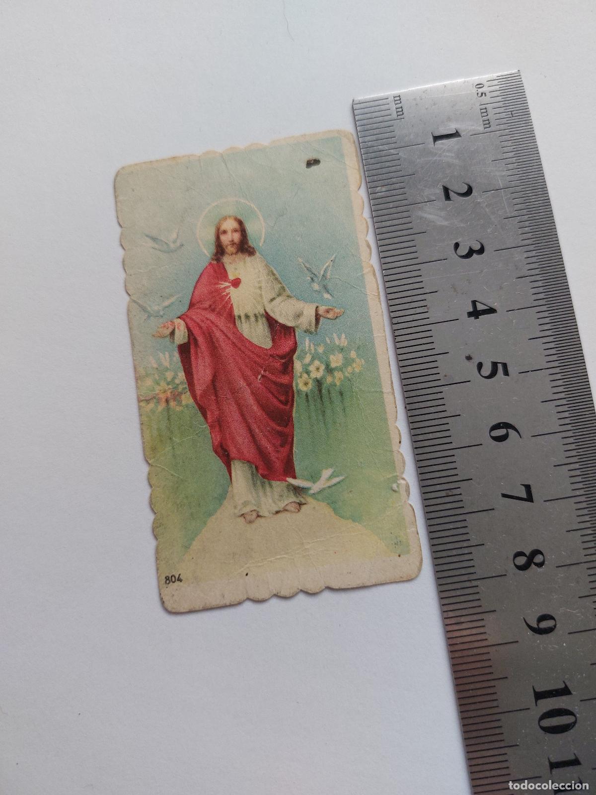 Postales: Estampa religiosa del Sagrado Coraz&oacute;n de Jes&uacute;s, peque&ntilde;a estampa devocional