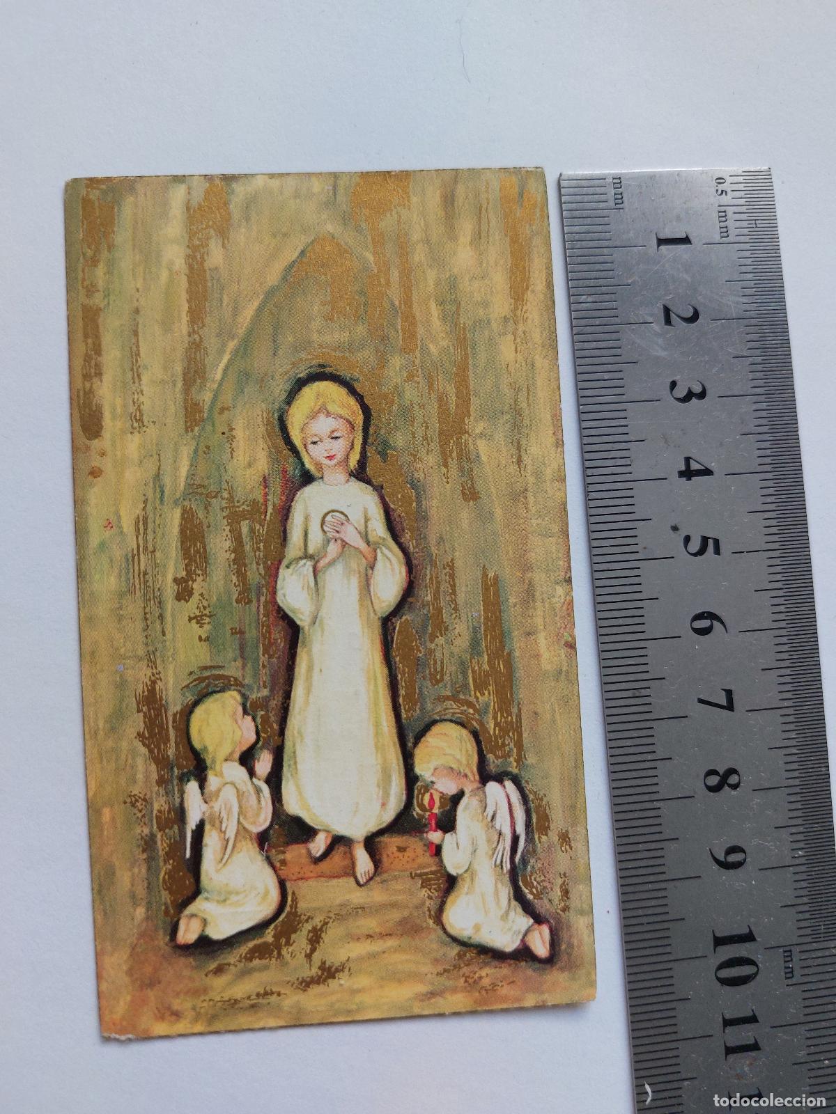Postales: Estampa de recuerdo de Primera Comuni&oacute;n con ilustraci&oacute;n de &aacute;ngeles