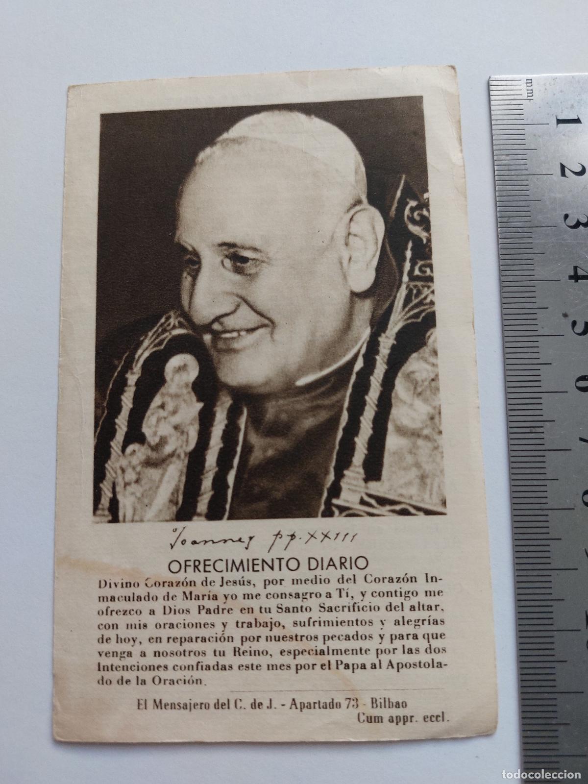 Postales: Estampa de oraci&oacute;n con retrato del Papa Juan XXIII