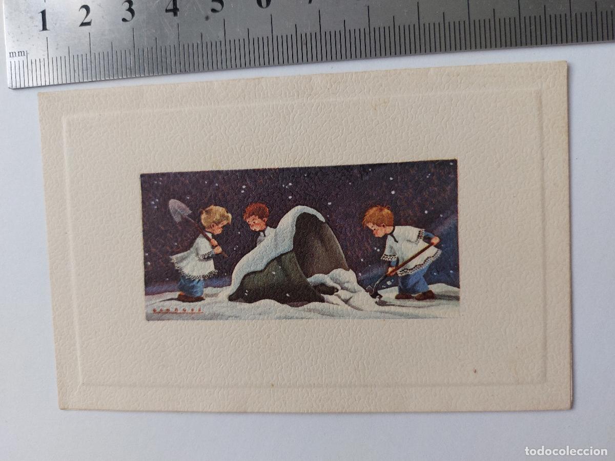 Cartes Postales: Estampa ilustrada de ni&ntilde;os jugando en la nieve