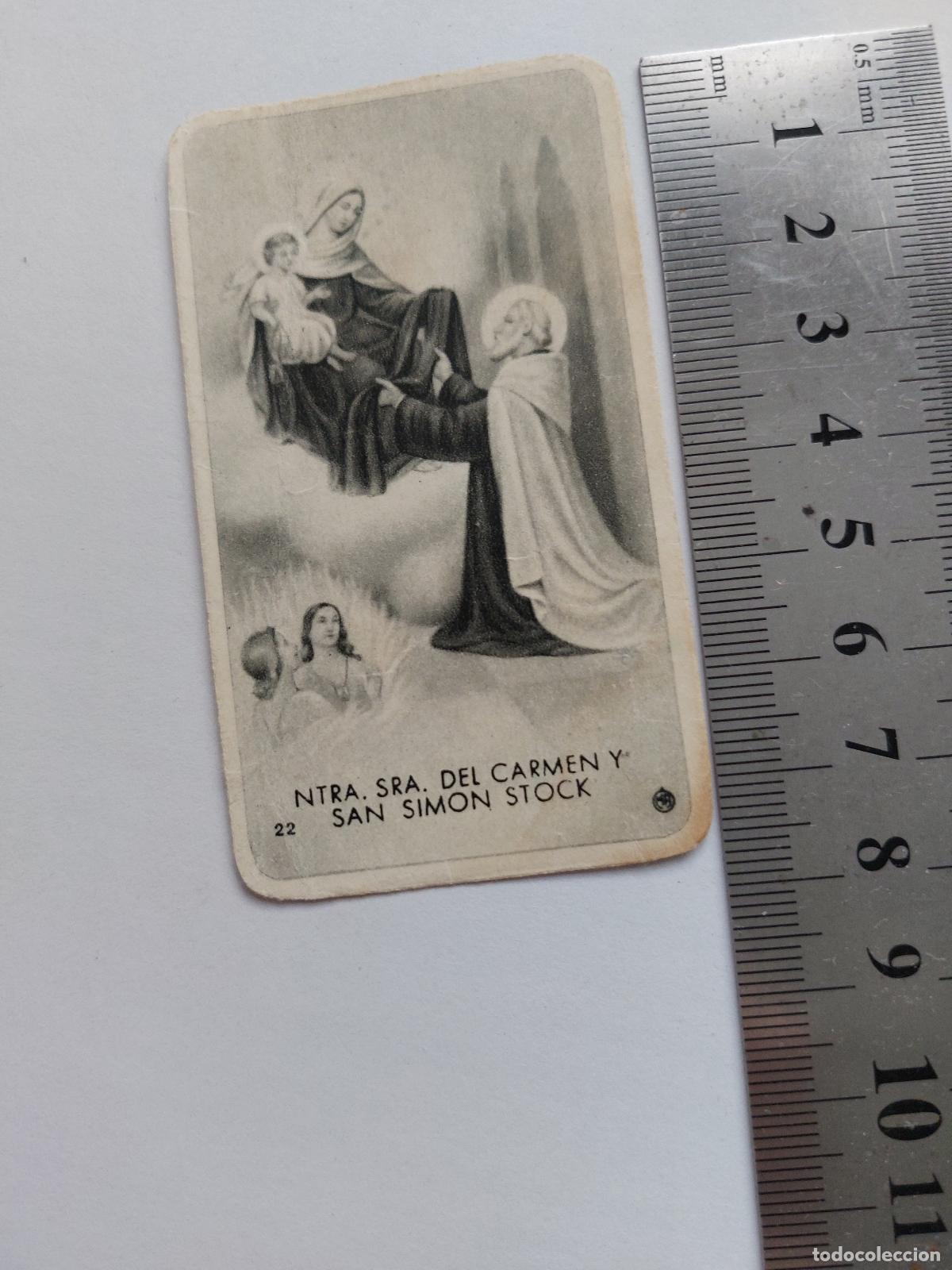 Postales: Estampa religiosa de Nuestra Se&ntilde;ora del Carmen y San Sim&oacute;n Stock