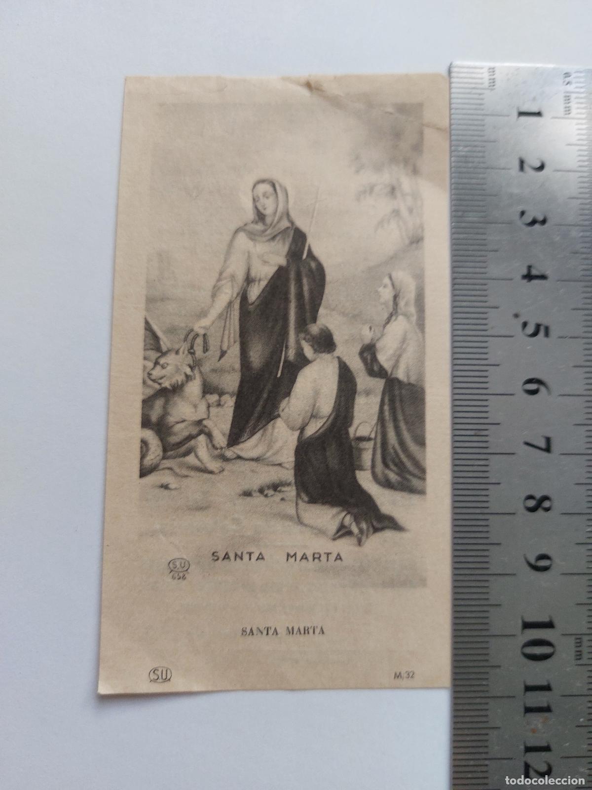 Postales: Estampa religiosa de Santa Marta con aviso de misa