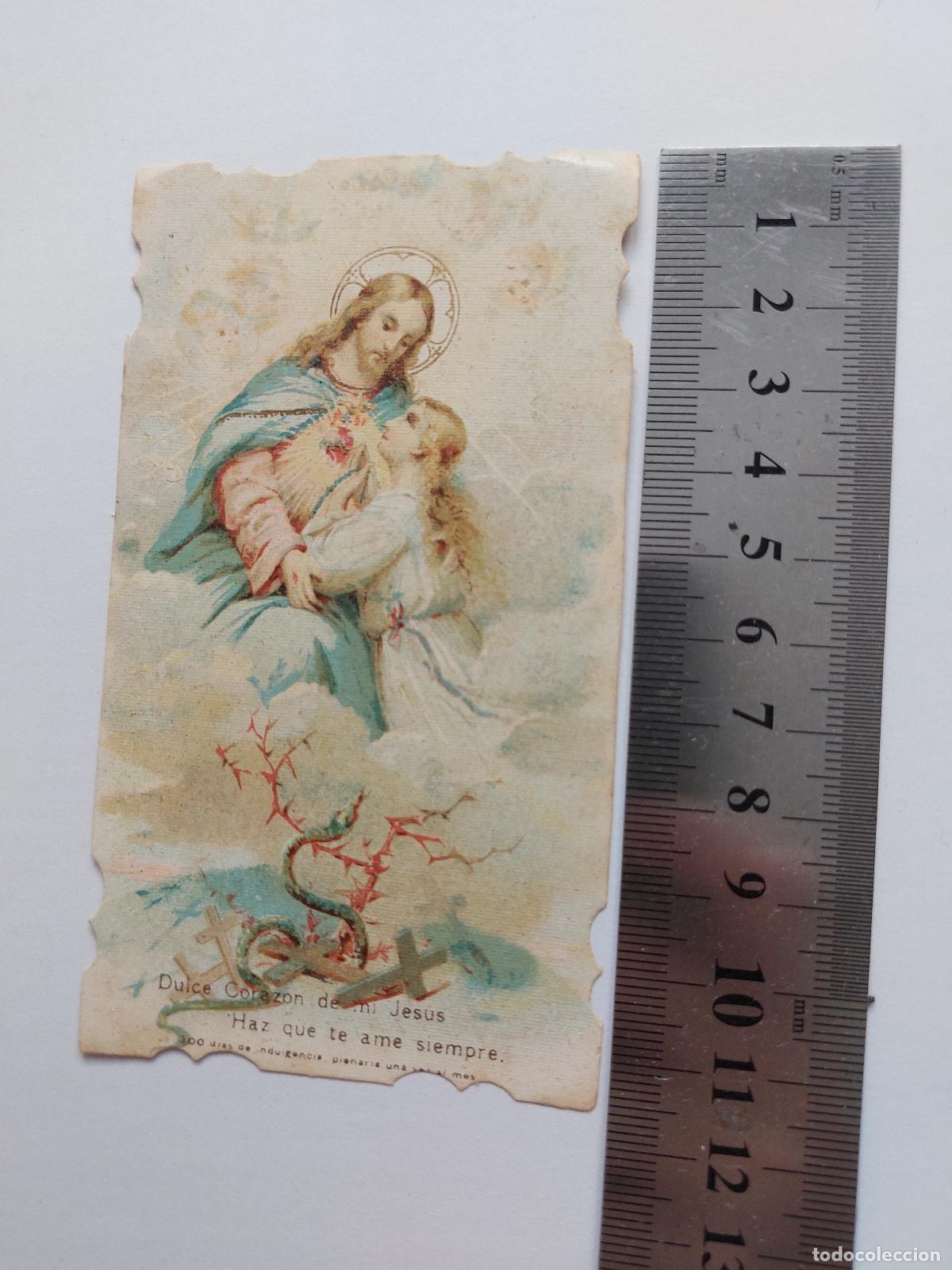 Postales: Estampa con imagen del Sagrado Coraz&oacute;n de Jes&uacute;s y un ni&ntilde;o