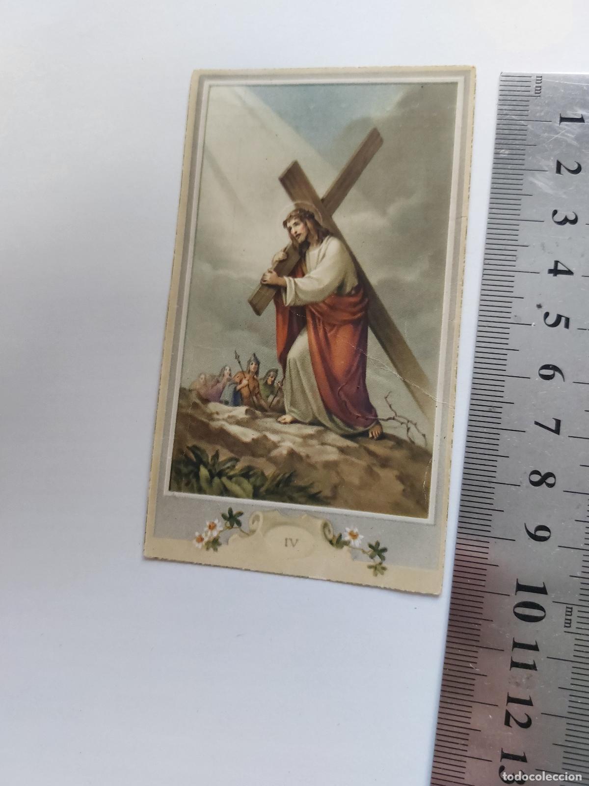 Postales: Estampa religiosa de Jesucristo llevando la cruz, Misterio de Dolor