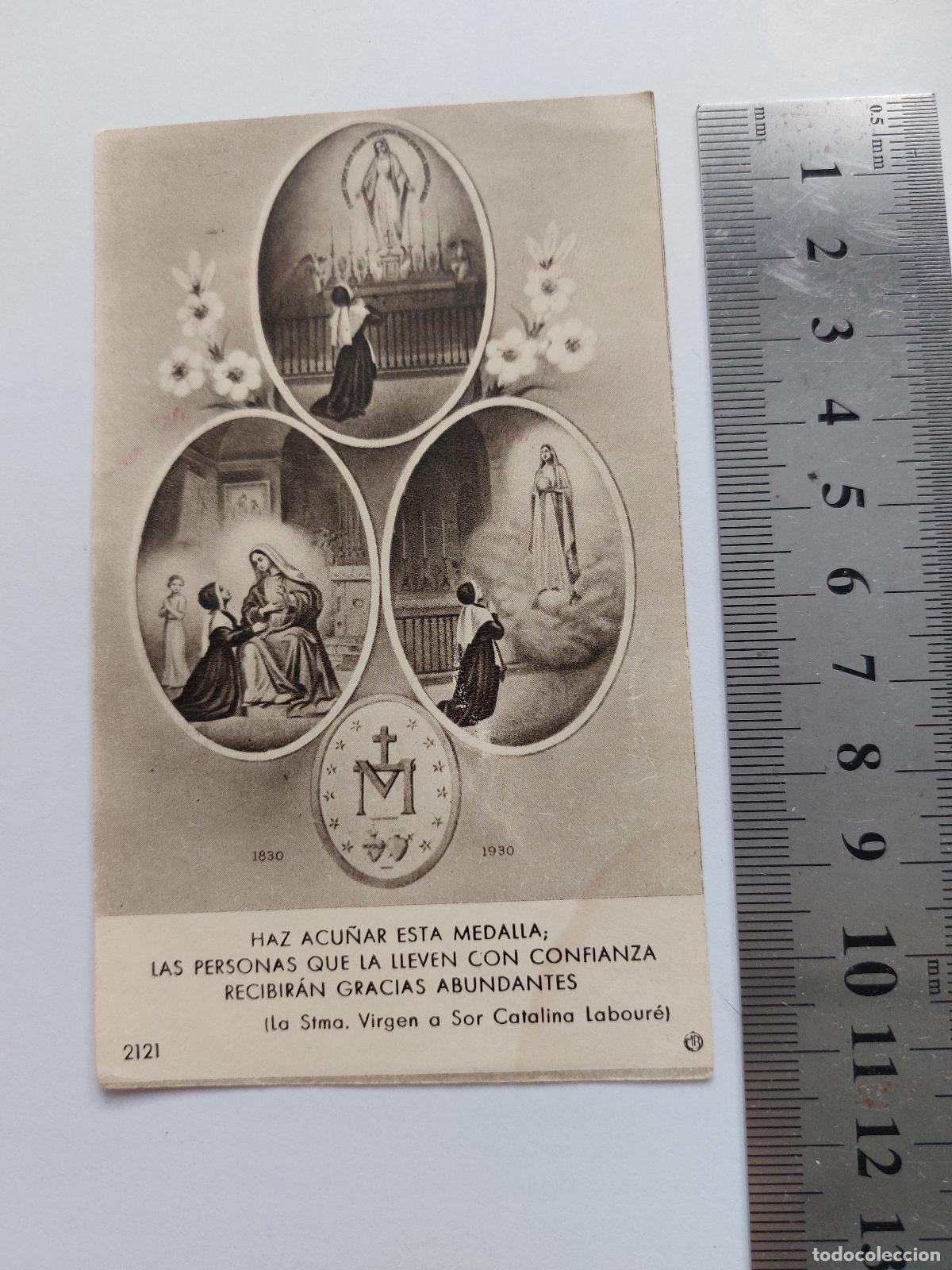 Postales: Estampa religiosa de la Medalla Milagrosa y Sor Catalina Labour&eacute;