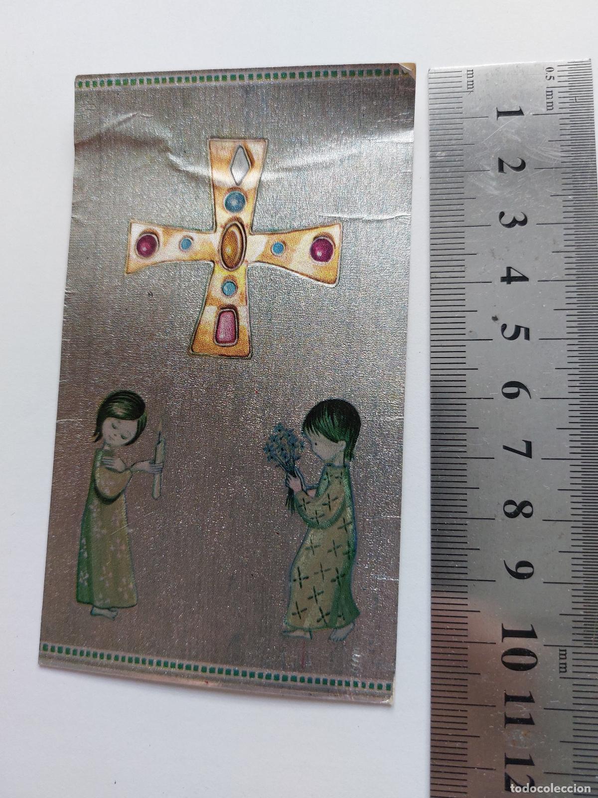 Postales: Estampa con ilustraci&oacute;n religiosa de ni&ntilde;os y cruz