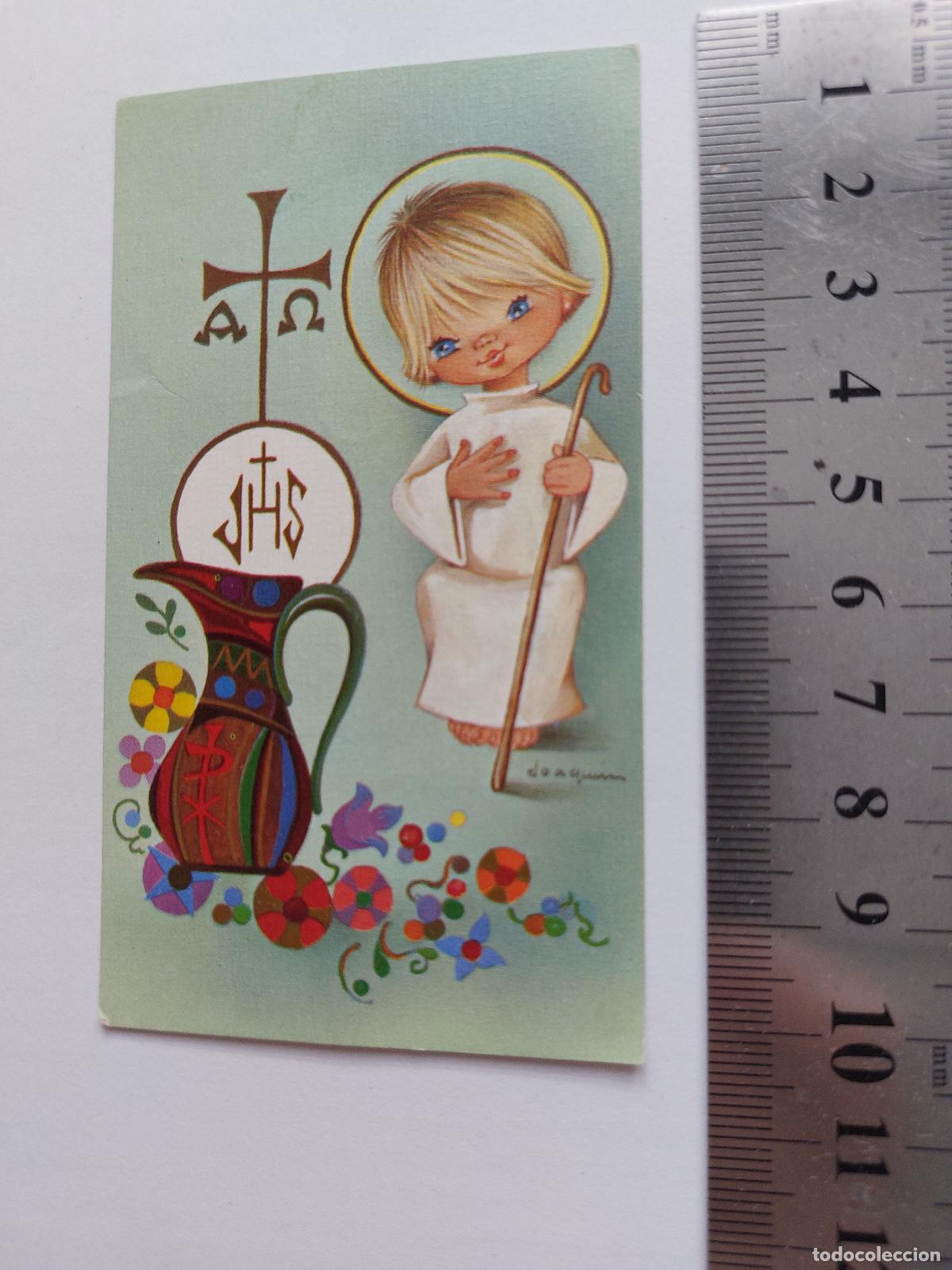 Postales: Estampa de recuerdo de Primera Comuni&oacute;n con ilustraci&oacute;n de ni&ntilde;o