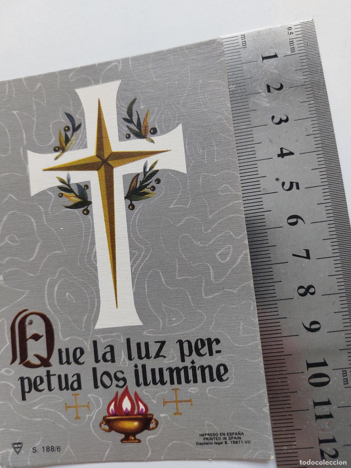 Postales: Estampa con cruz y leyenda religiosa Que la luz perpetua los ilumine