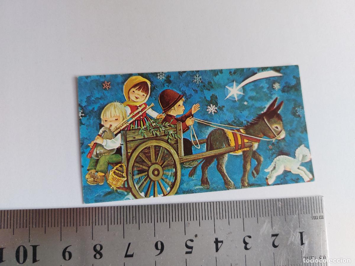 Postales: Estampa navide&ntilde;a con ni&ntilde;os en carro y burrito