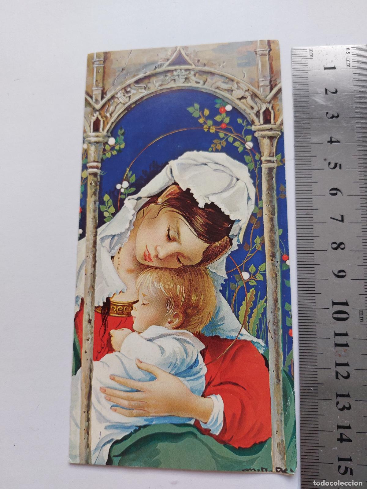 Postales: Estampa religiosa de la Virgen Mar&iacute;a con el Ni&ntilde;o Jes&uacute;s, arte devocional