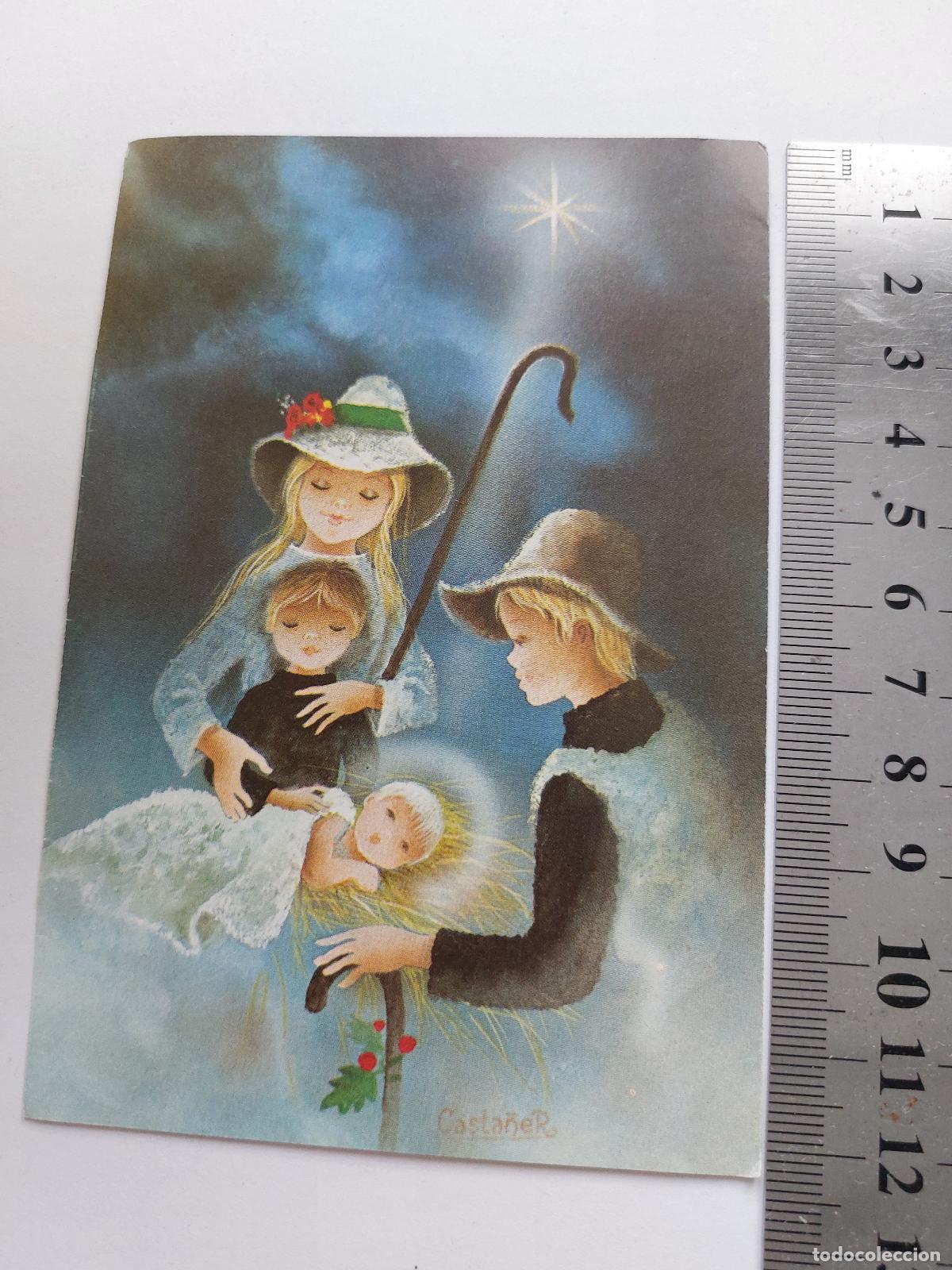 Postales: Estampa navide&ntilde;a con ilustraci&oacute;n de nacimiento religioso
