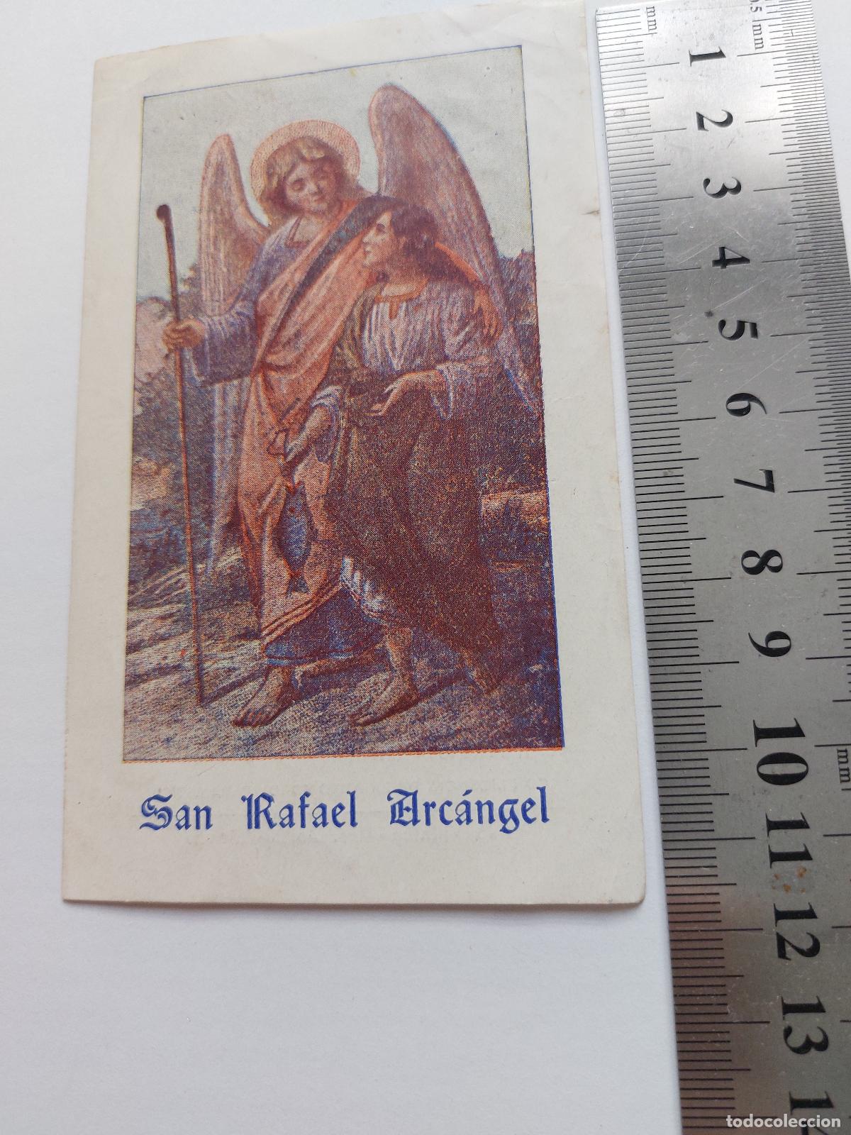 Postales: Estampa religiosa de San Rafael Arc&aacute;ngel con oraci&oacute;n