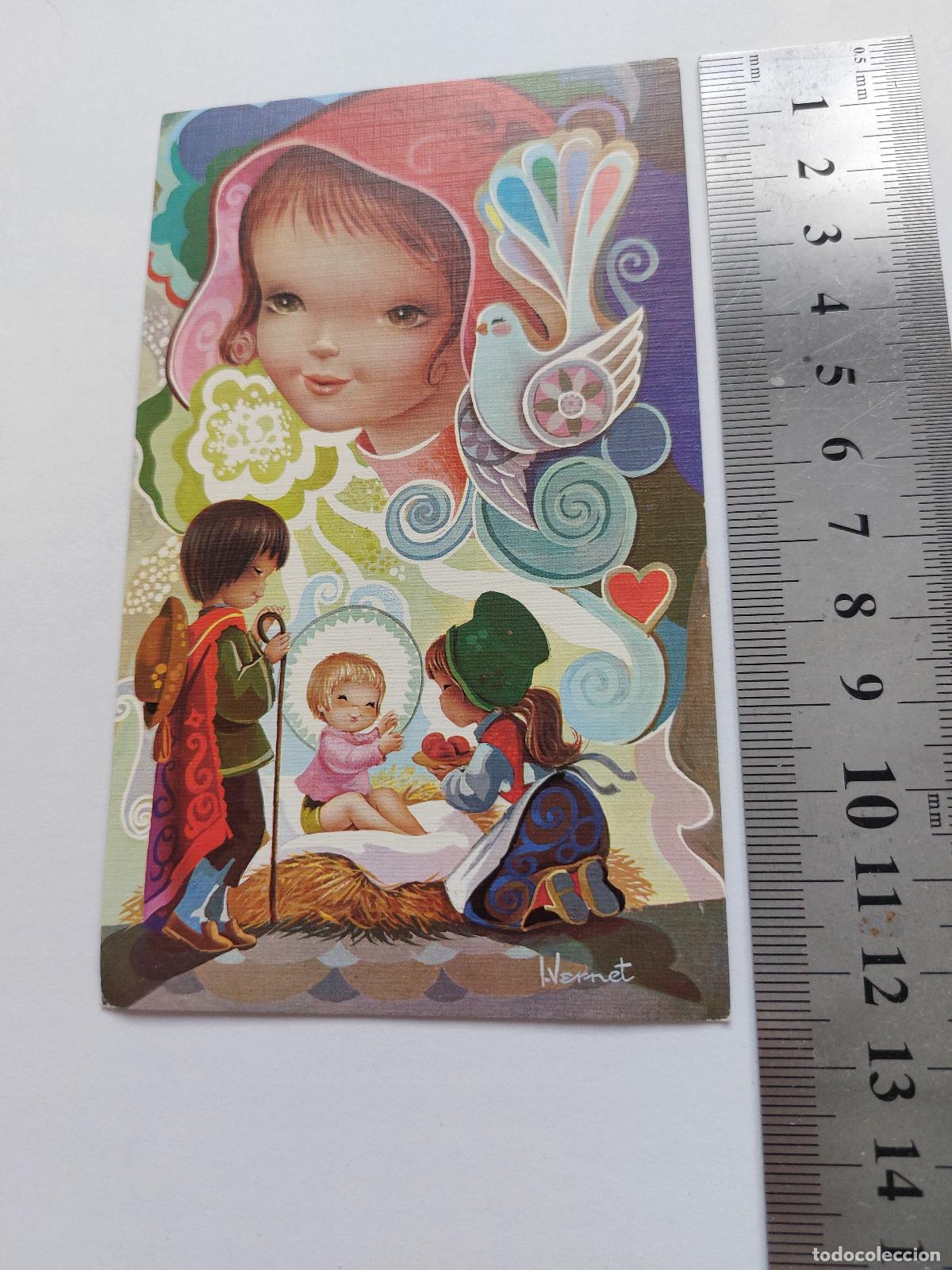 Postales: Estampa de Navidad con Ilustraci&oacute;n de Bel&eacute;n Infantil Firmada por Vernet