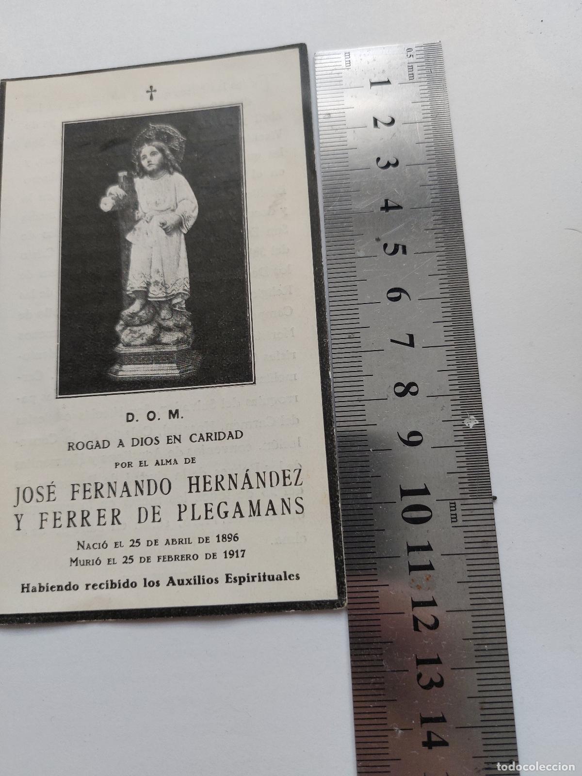 Postales: Estampa de recordatorio religioso de difunto de 1917