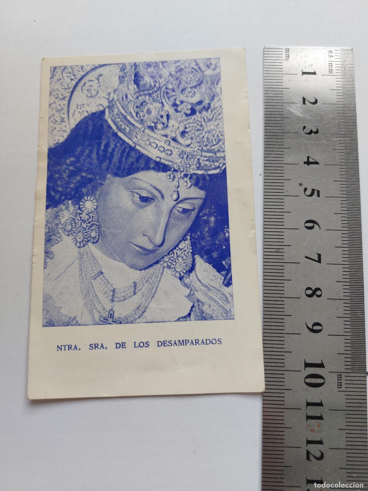 Postales: Estampa de la Virgen de los Desamparados de Valencia con oraci&oacute;n en catal&aacute;n