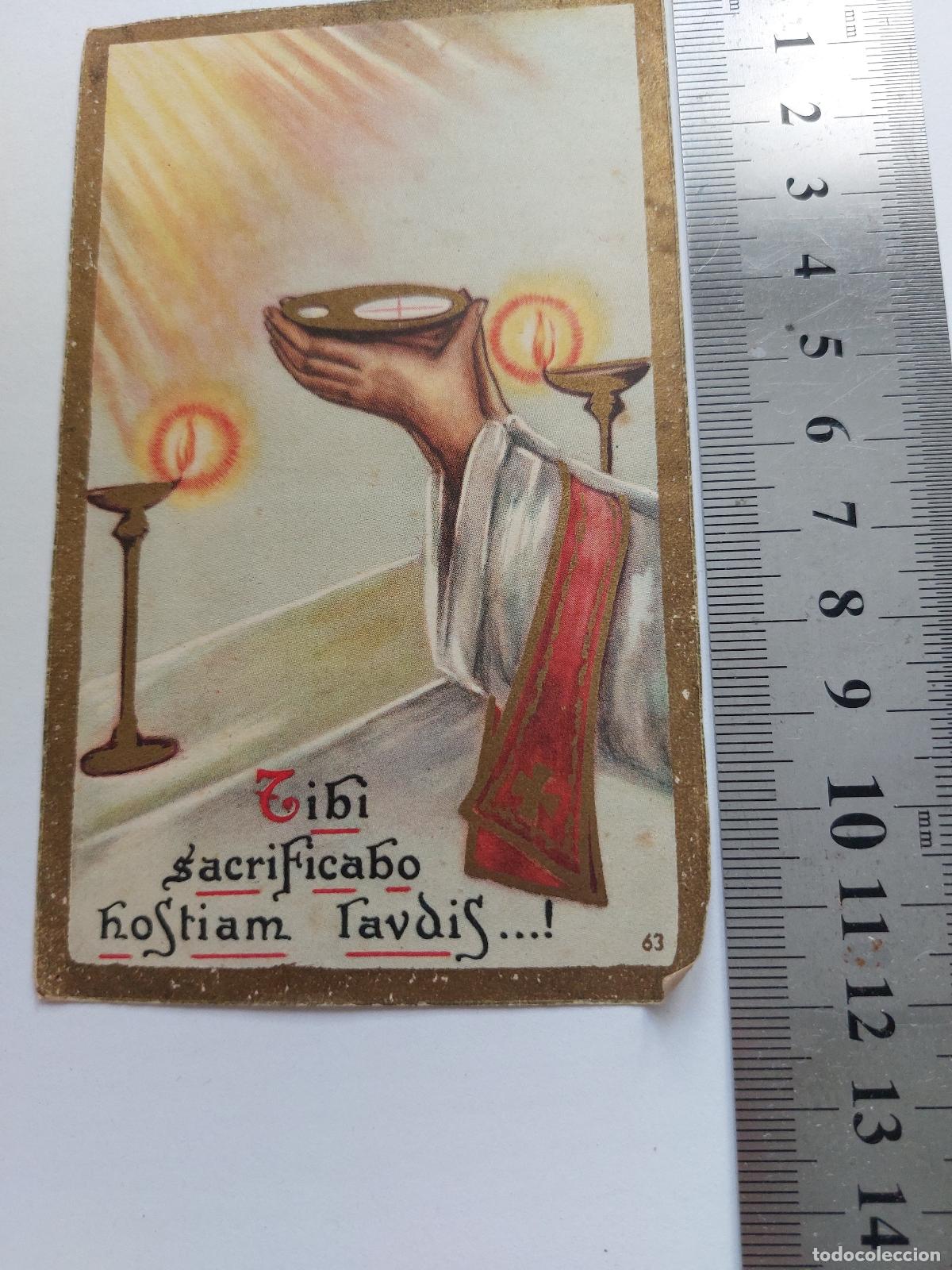 Postales: Estampa religiosa con ilustraci&oacute;n de la Eucarist&iacute;a y mensaje manuscrito