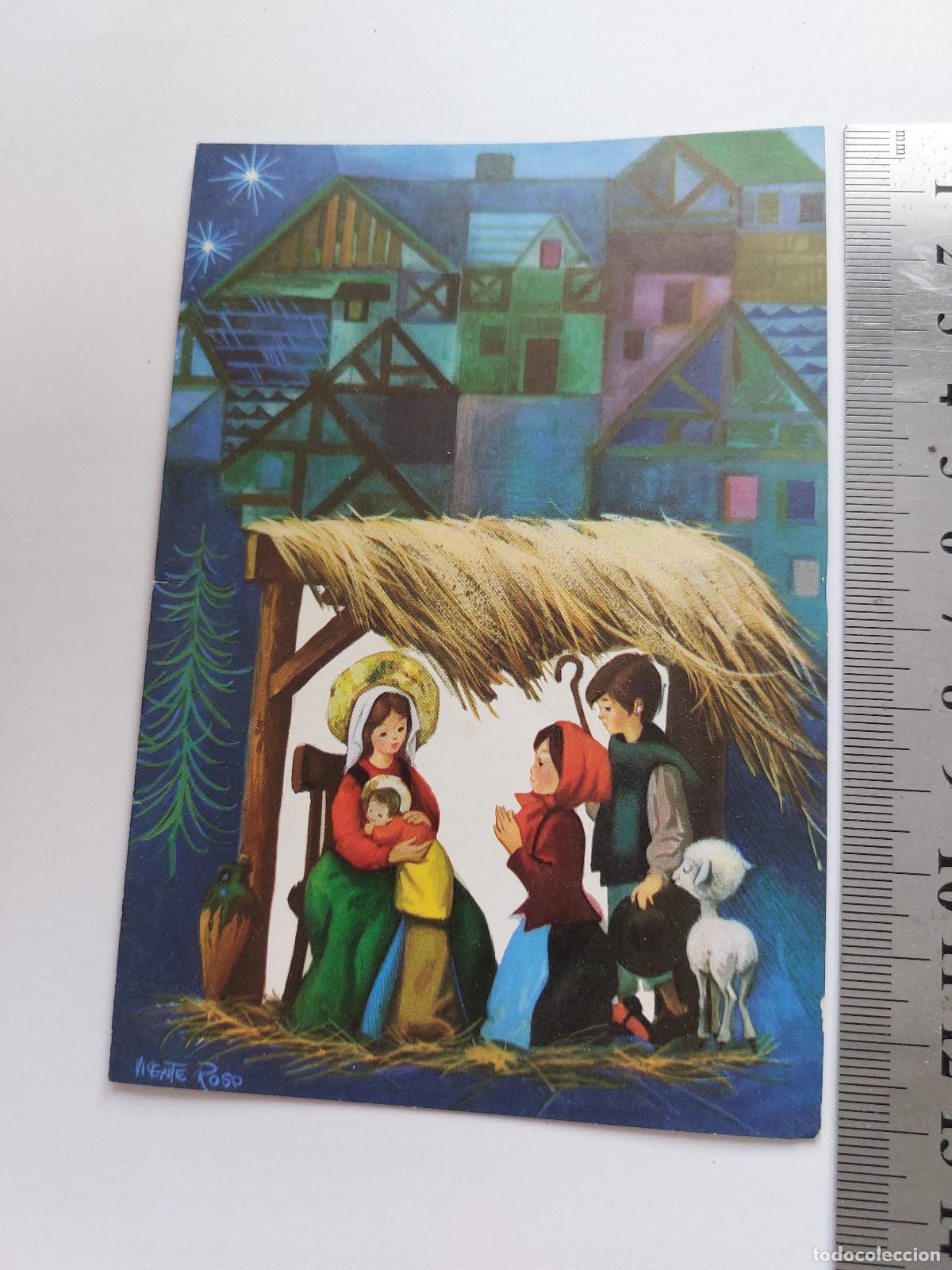 Postales: Estampa navide&ntilde;a con pesebre ilustrado por Vicente Roso