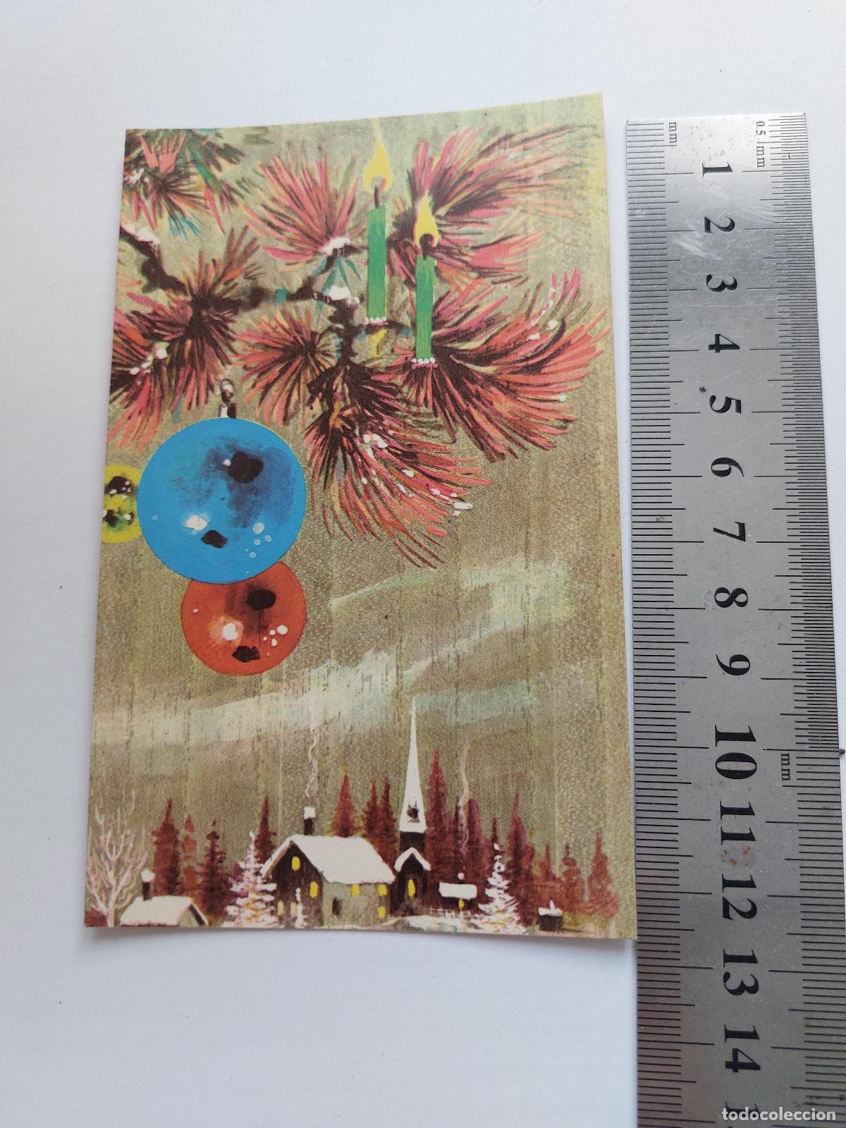 Postales: Estampa de Navidad con Paisaje Invernal y Adornos