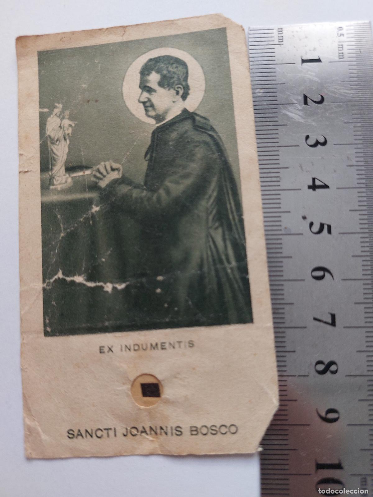 Postales: Estampa religiosa de San Juan Bosco con reliquia Ex Indumentis