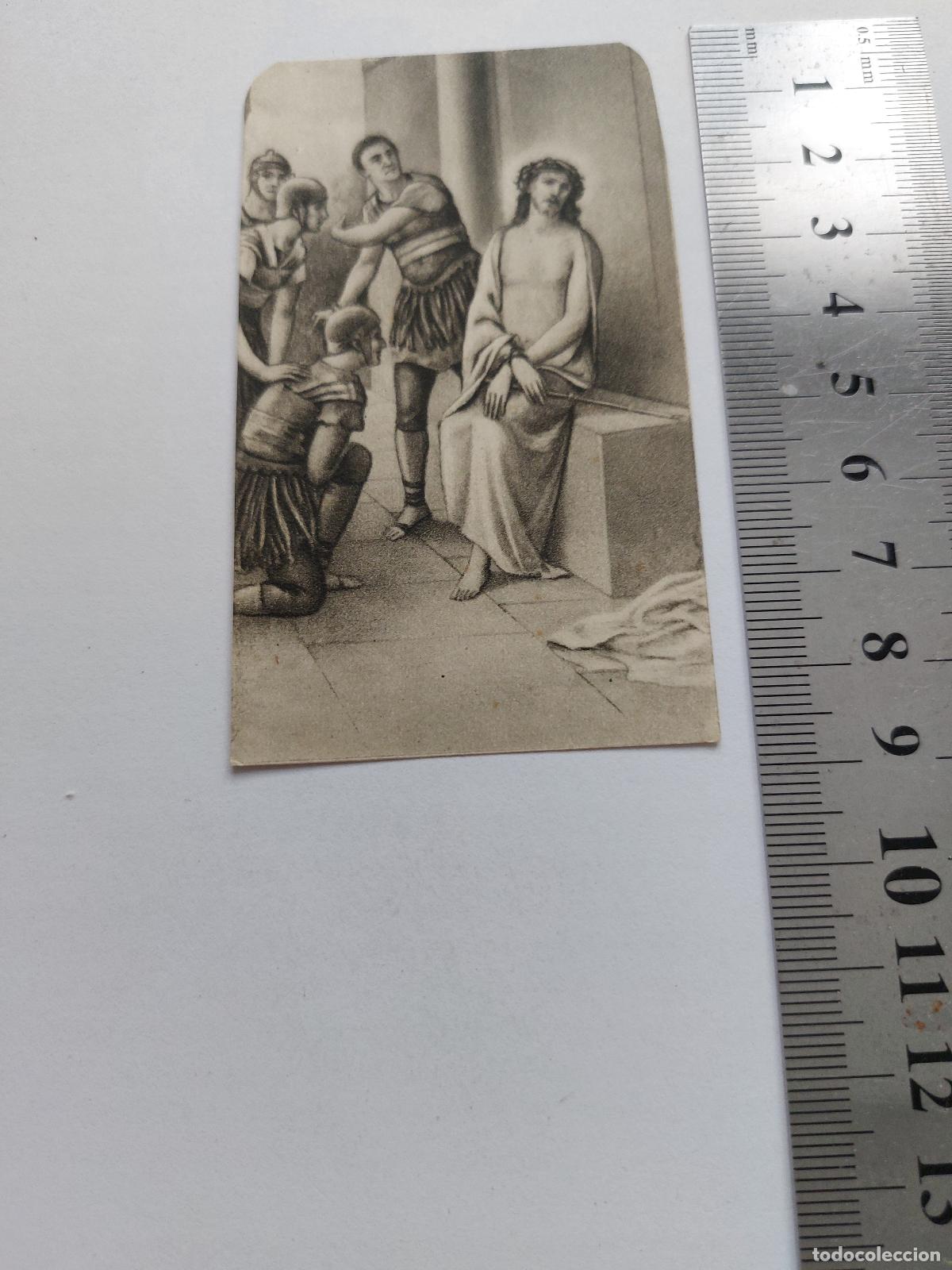 Postales: Estampa religiosa con escena del Ecce Homo y oraci&oacute;n del Rosario