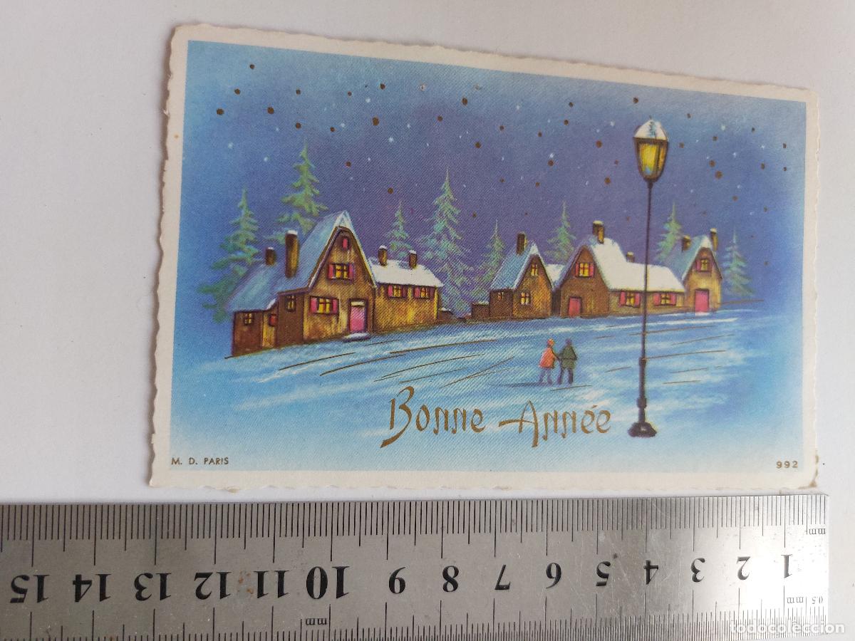 Postales: Estampa de paisaje invernal con felicitaci&oacute;n de Navidad y A&ntilde;o Nuevo