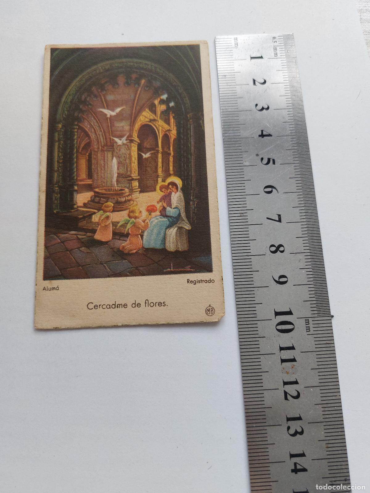 Postales: Estampa con ilustraci&oacute;n religiosa de la Virgen y &aacute;ngeles, Cercadme de flores
