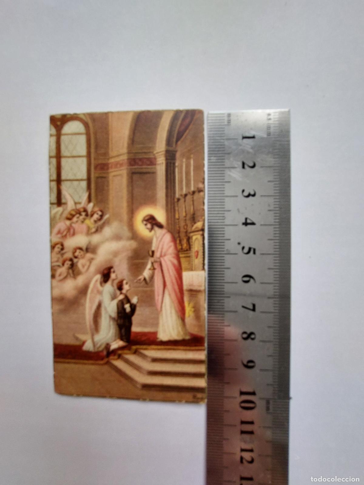 Postales: Estampa religiosa de Primera Comuni&oacute;n con &aacute;ngeles y Jesucristo