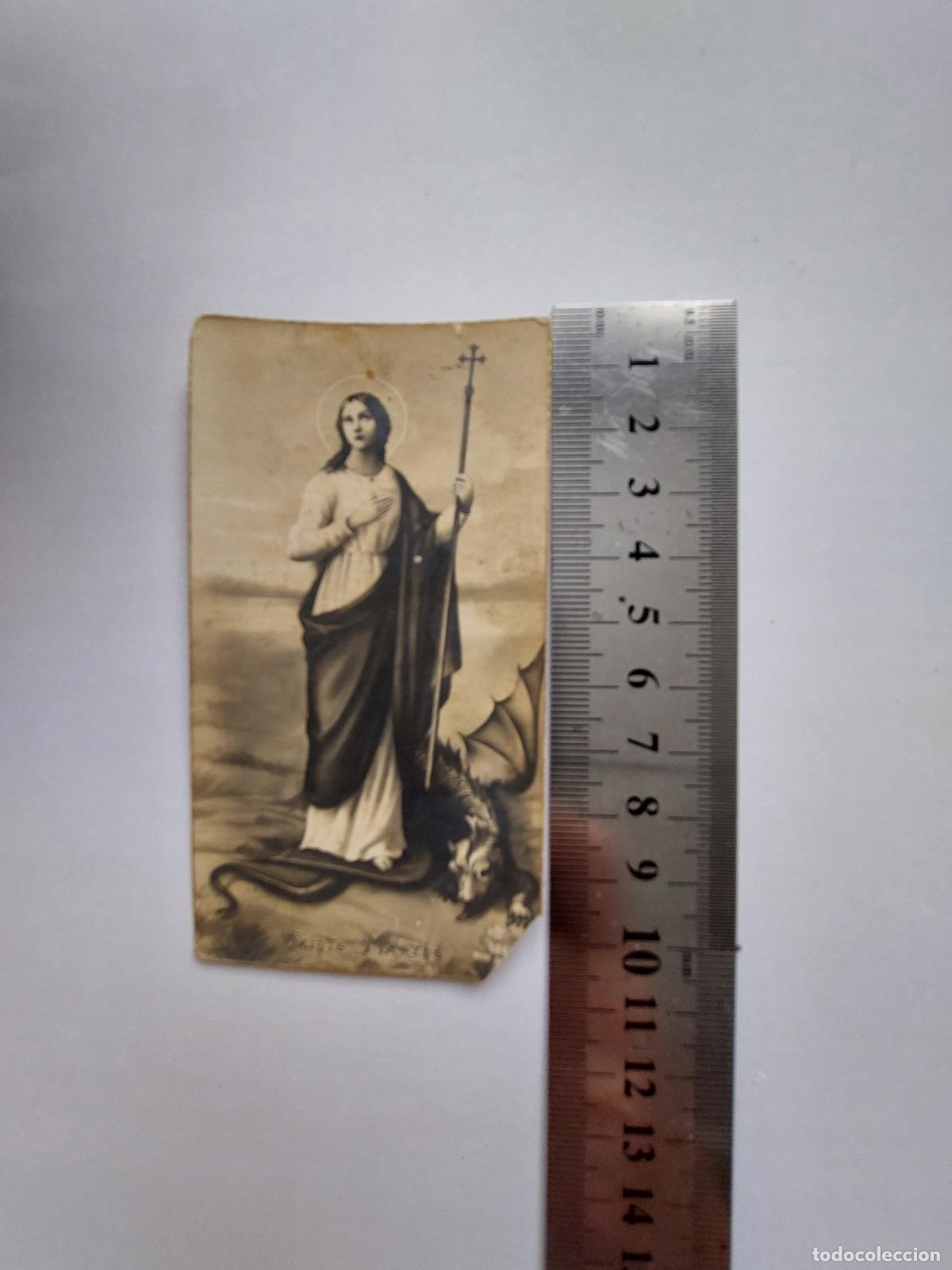 Postales: Estampa devocional de Santa Marta con drag&oacute;n
