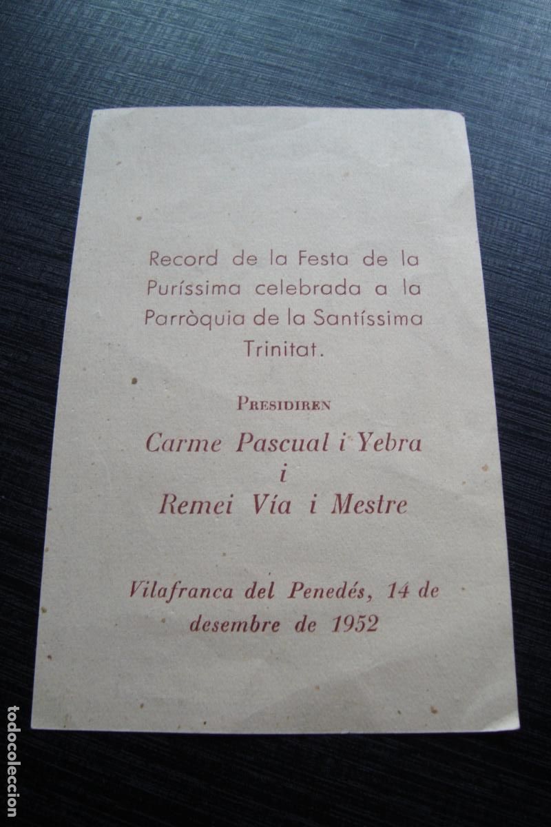 Postales: RECUERDO FIESTA DE LA PURISIMA. VILAFRANCA PENEDES 1952. CARME PASCUAL I YEBRA. REMEI VIA I MESTRE.