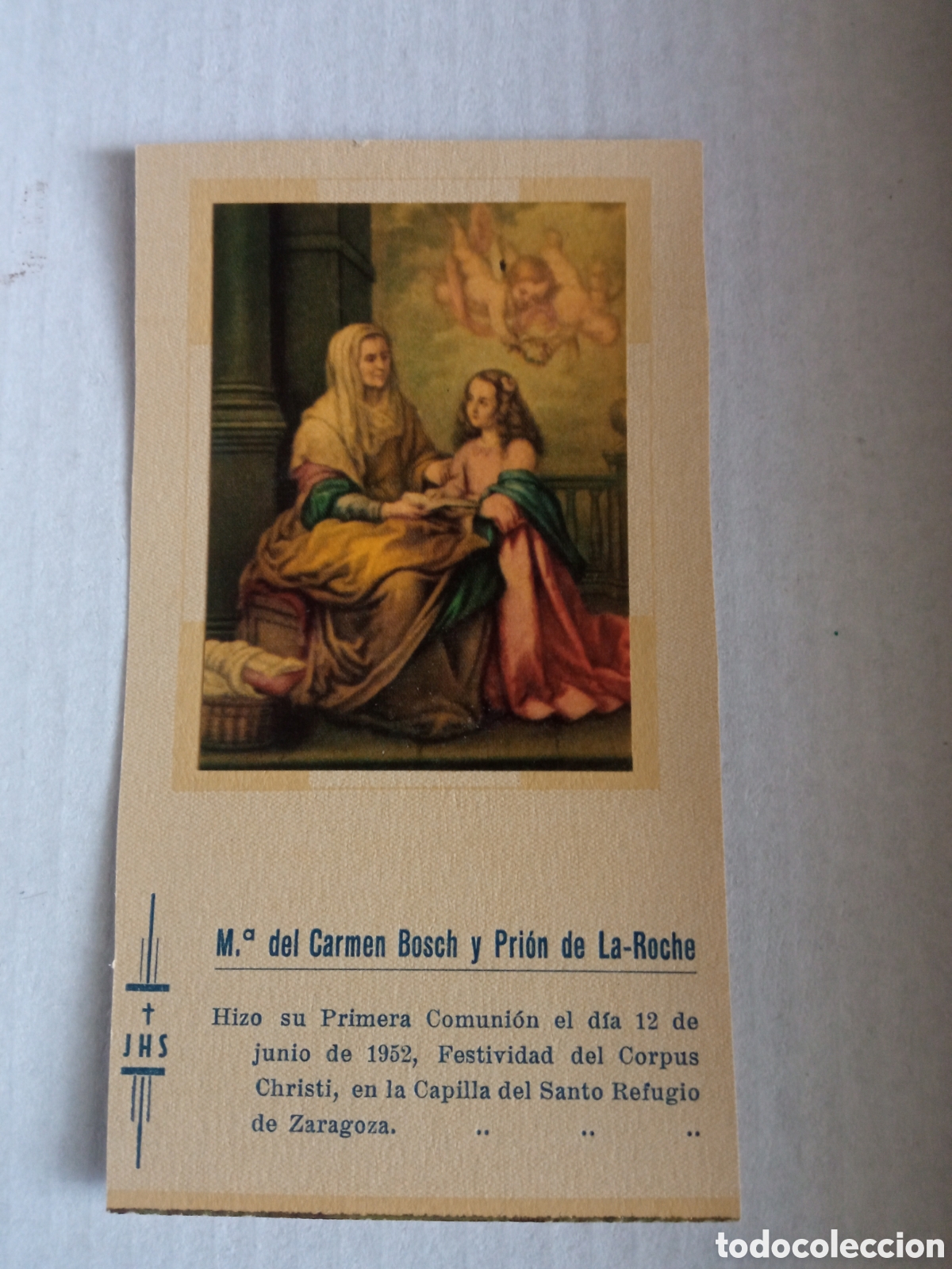 Postales: Antiguo recordatorio de Primera Comuni&oacute;n, Capilla del Santo Refugio, Zaragoza de 1952