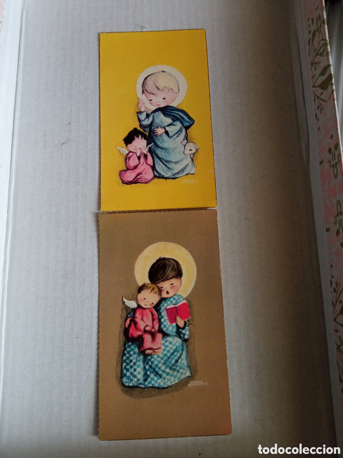 Postales: 2 recordatorios de primera comuni&oacute;n de 1959, Colegio de la Reuni&oacute;n al Sagrado Coraz&oacute;n de Jes&uacute;s, Madr