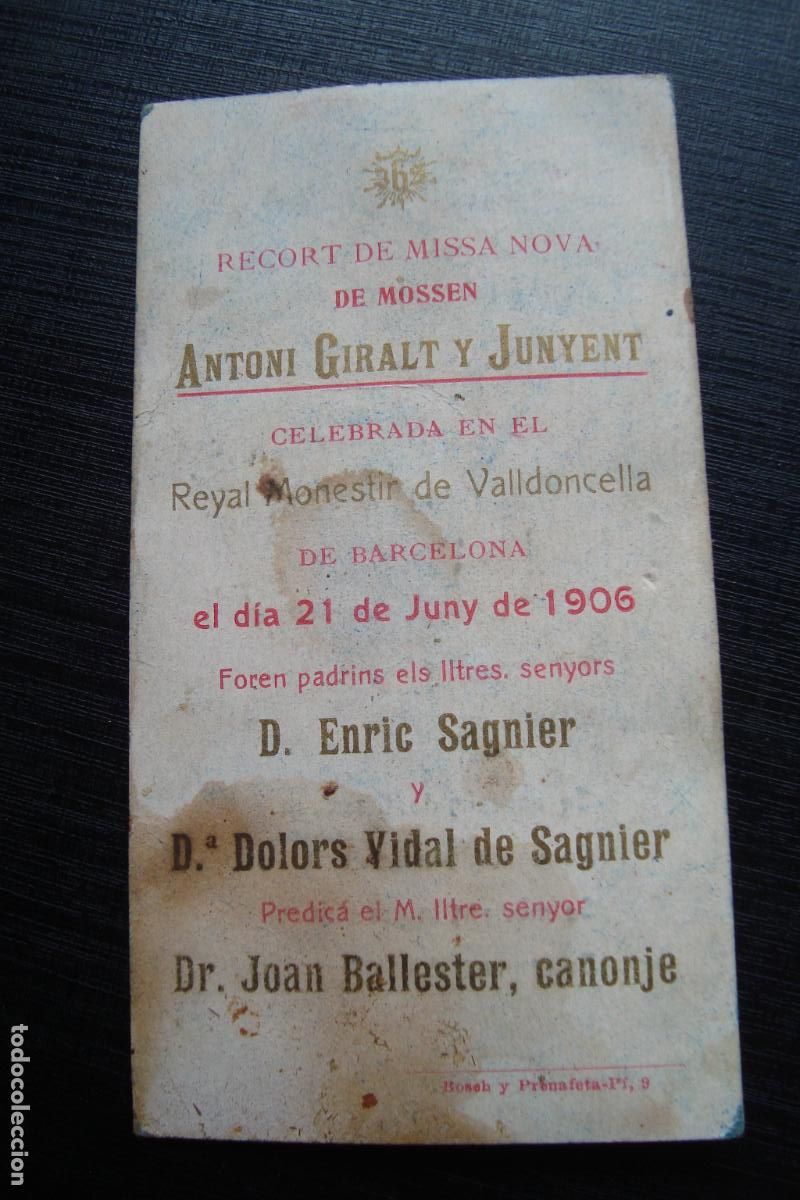 Postales: RECUERDO PRIMERA MISA ANTONI GIRALT Y JUNYENT. MONASTERIO DE VALLDONCELLA 1906. ENRIC SAGNIER