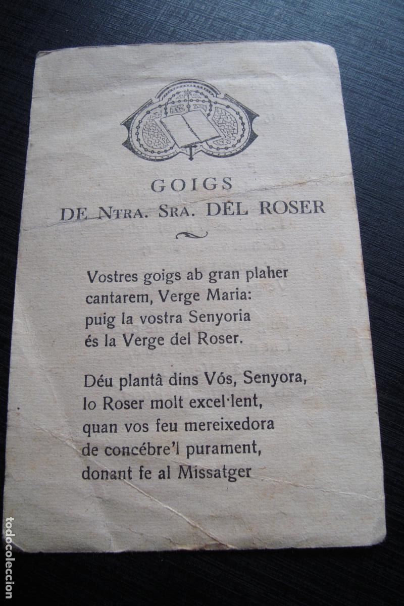 Postales: ANTIGUA HOJILLA RELIGIOSA GOIGS DE NTRA. SRA DEL ROSER.