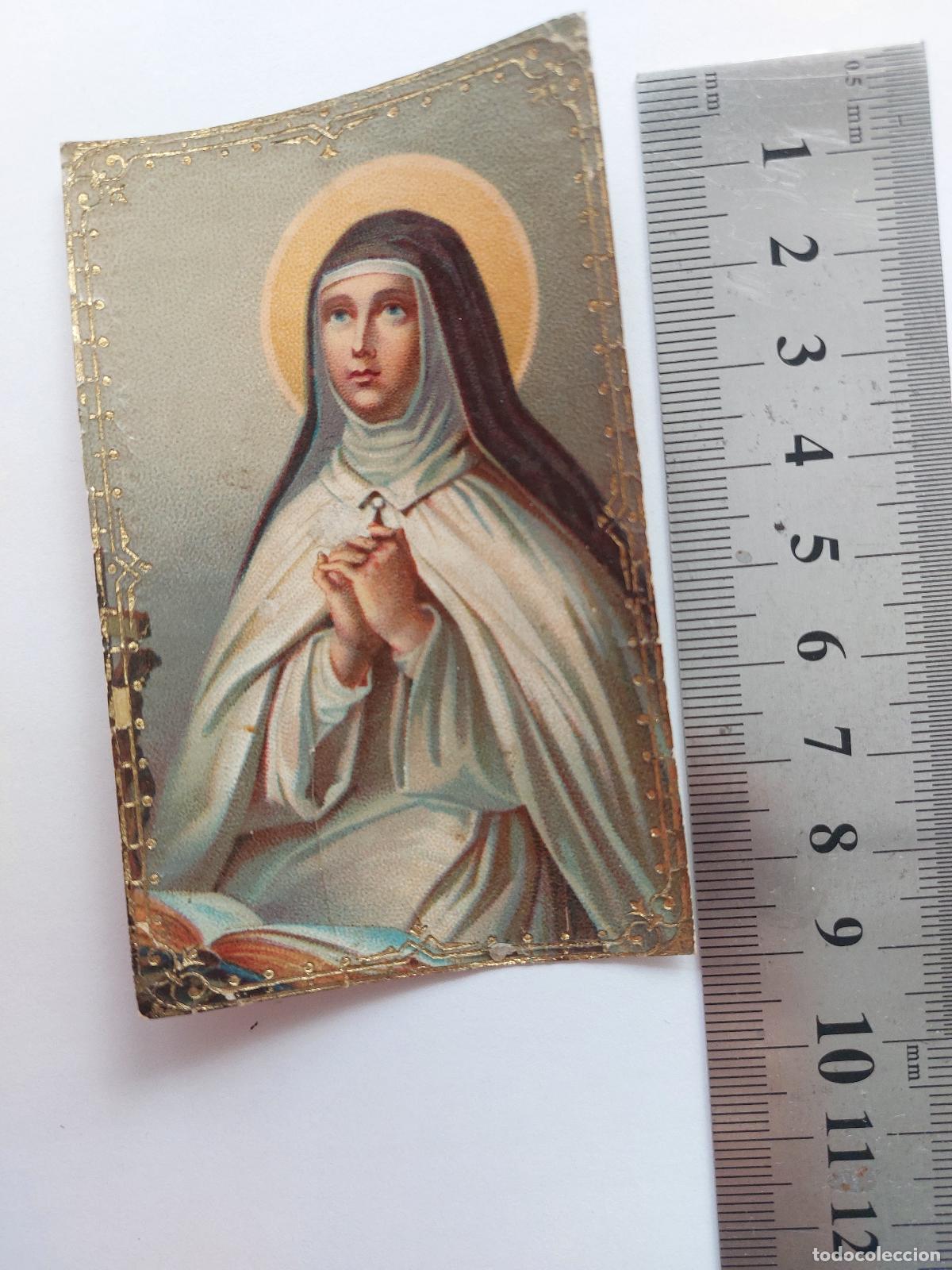 Postales: Estampa de estampa religiosa con imagen de santa en oraci&oacute;n