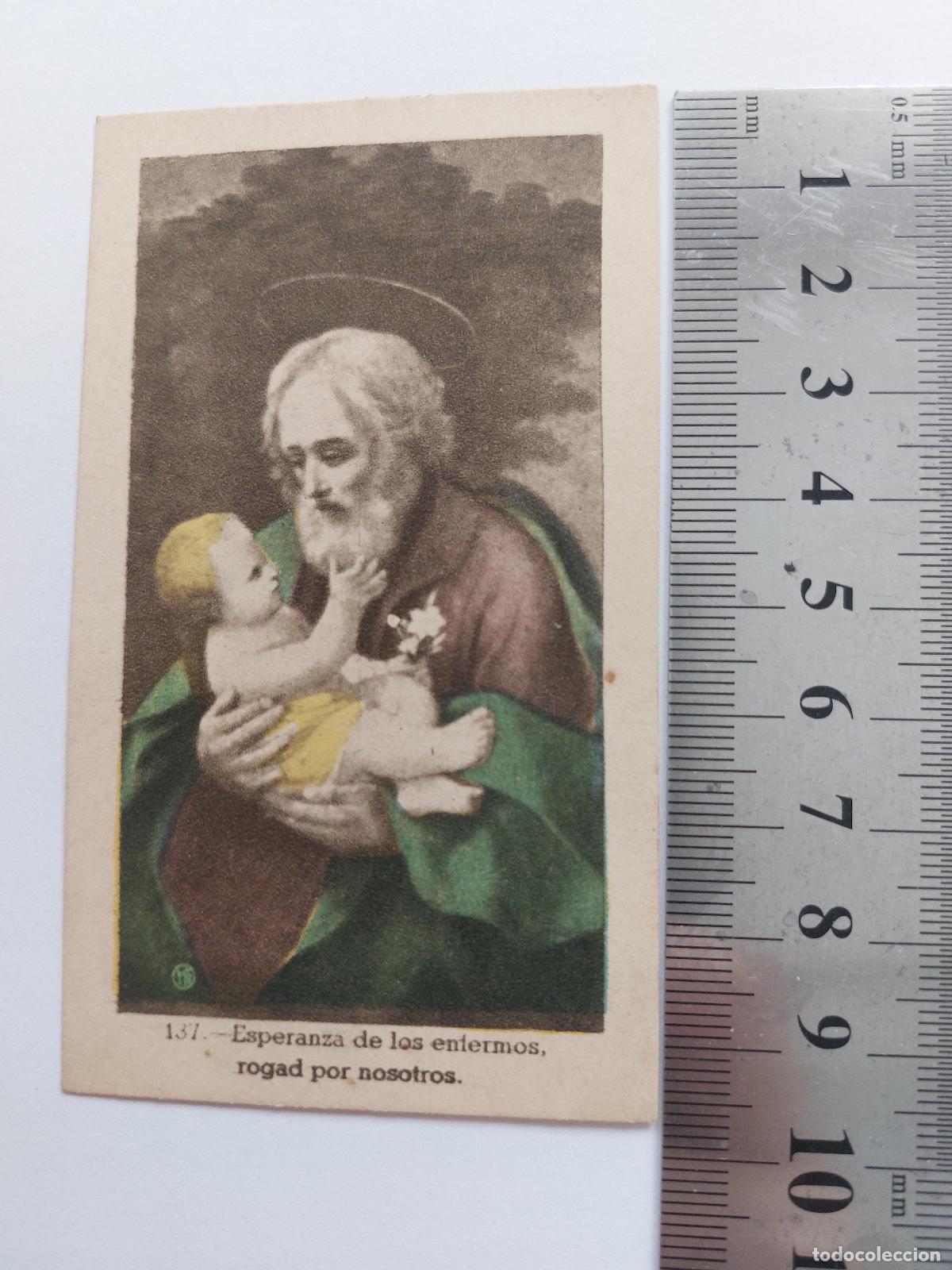Cartoline: Estampa religiosa de San Jos&eacute; con el Ni&ntilde;o Jes&uacute;s