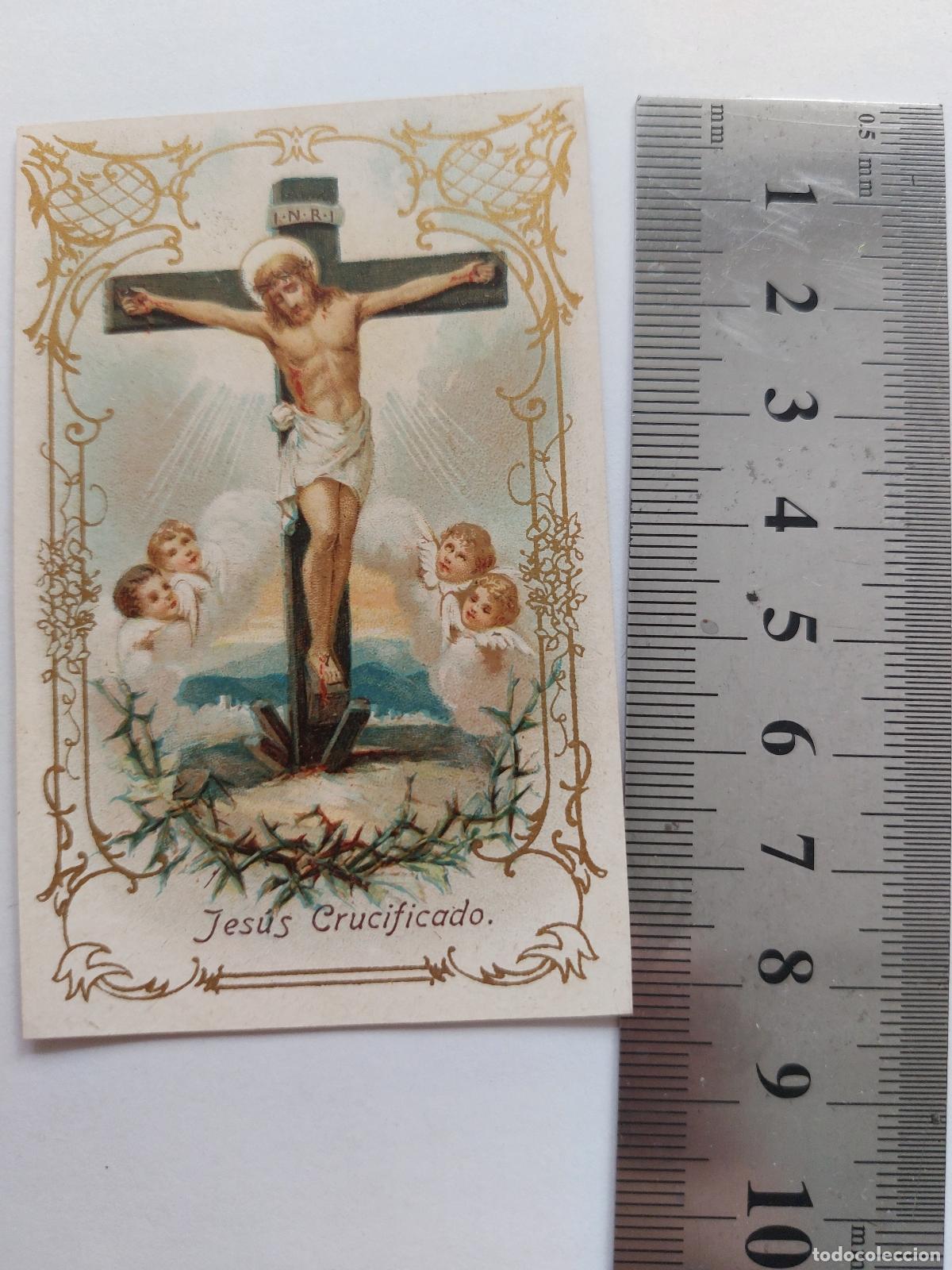 Postales: Estampa de Jesucristo en la Cruz con &aacute;ngeles rode&aacute;ndole