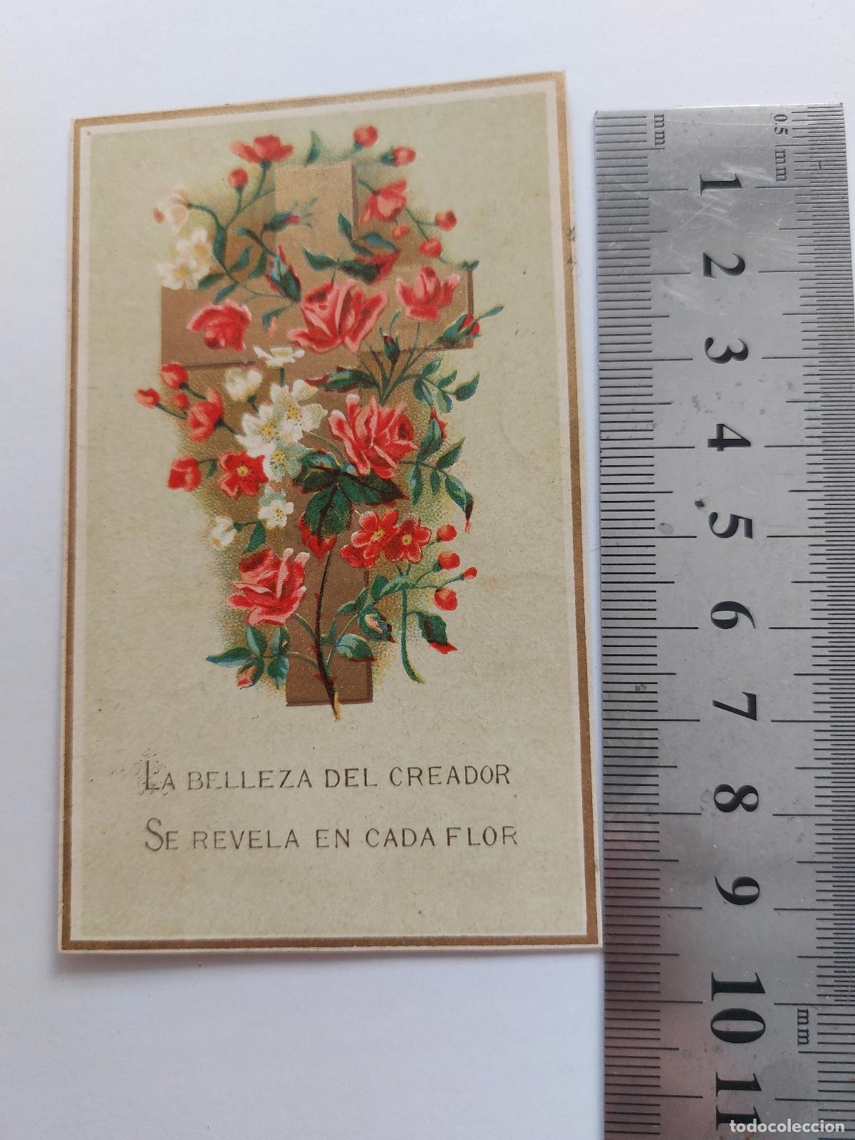 Postales: Estampa con dise&ntilde;o de cruz y flores con texto religioso