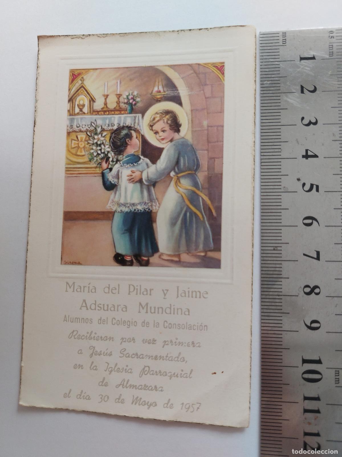 Postales: Estampa religiosa de recuerdo de primera comuni&oacute;n en Almazara